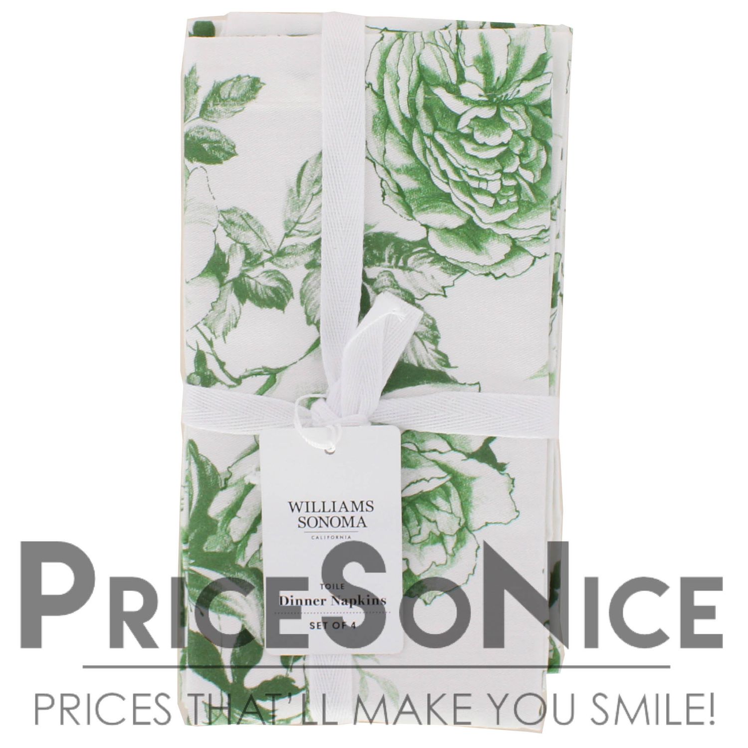 Williams Sonoma Green Toile Napkins, Set of 4 MSRP $50