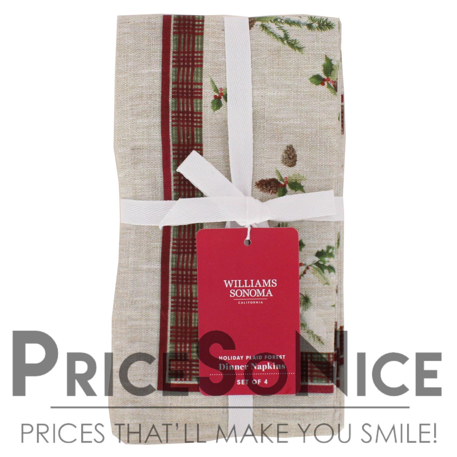 Williams Sonoma Holiday Plaid Forest Dinner Napkins, Set of 4 MSRP $60
