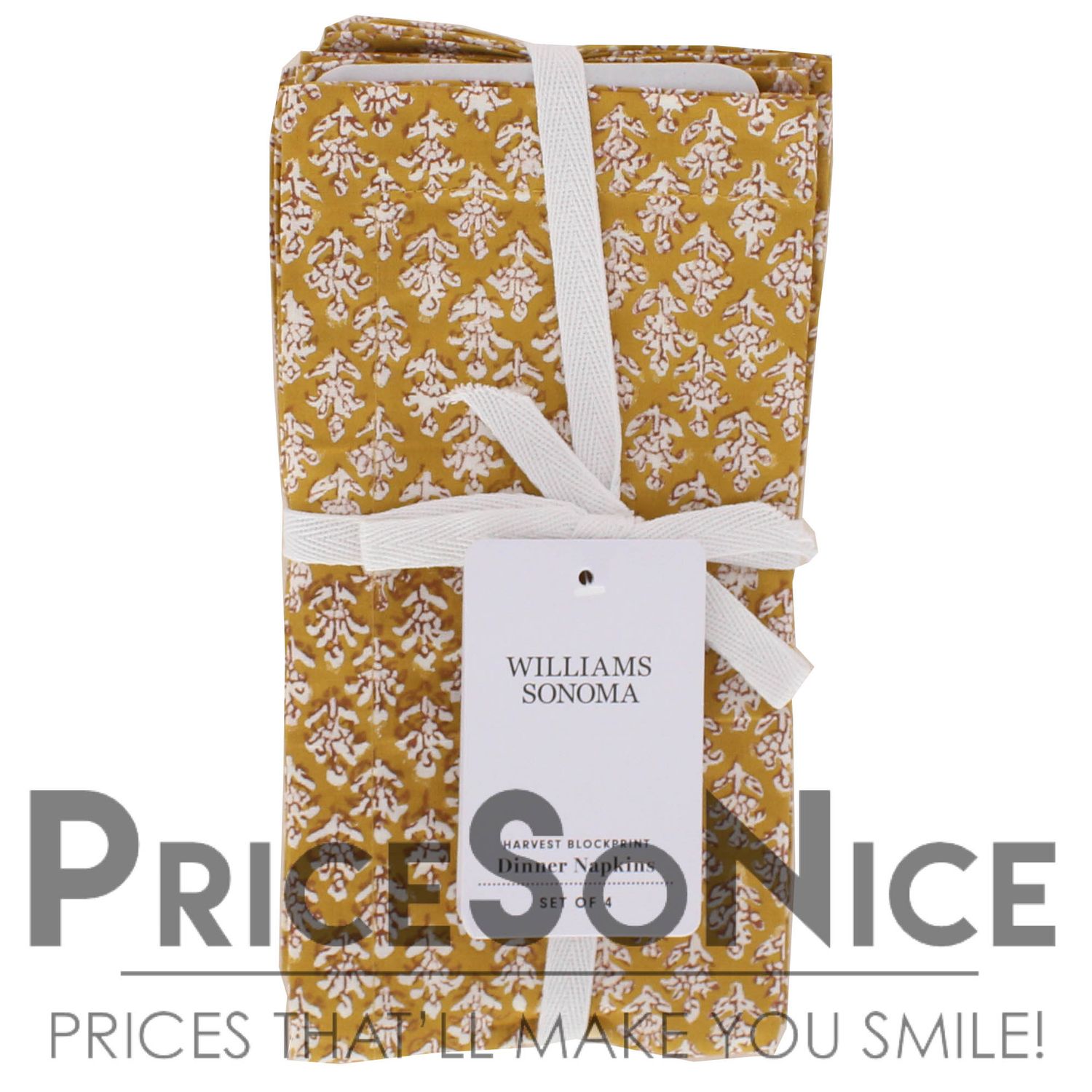 Williams Sonoma Harvest Block Print Mustard Napkins, Set of 4 MSRP $50
