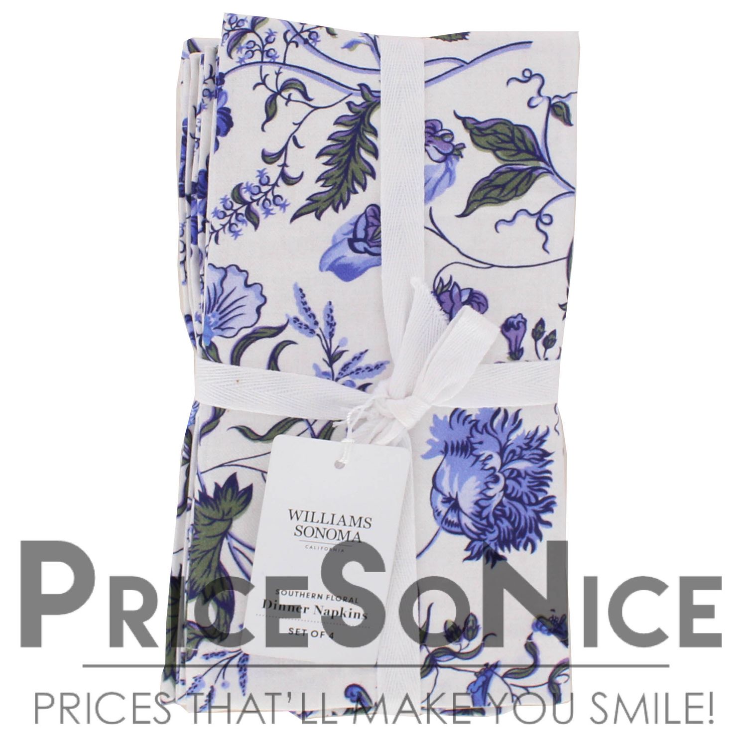 Williams Sonoma Southern Floral White Napkins - Set of 4 MSRP $40