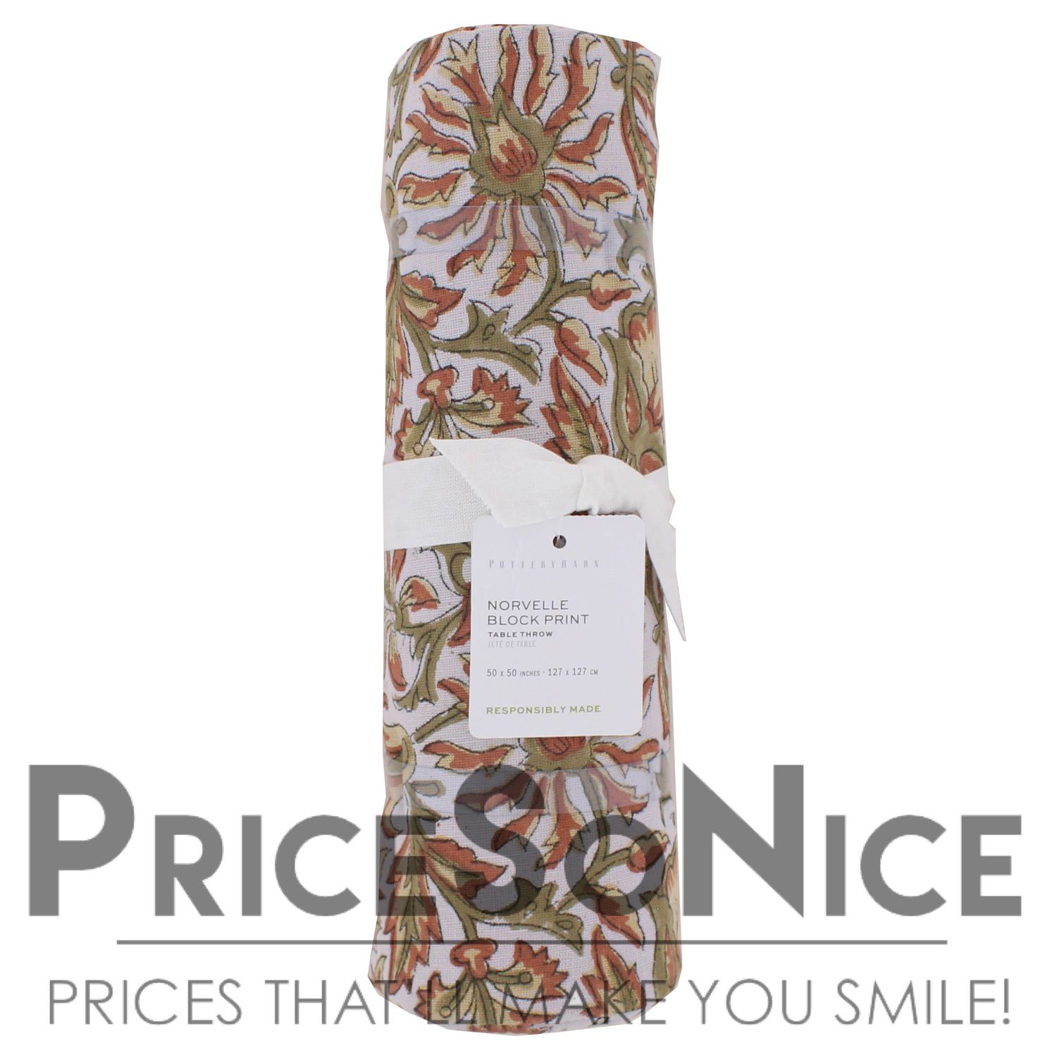 Pottery Barn Norvelle Block Print Cotton Table Throw MSRP $170