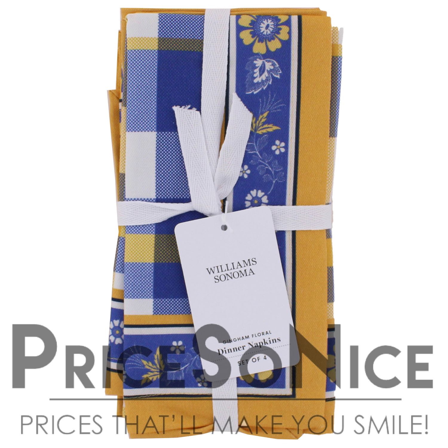 Williams Sonoma Gingham Floral Dinner Napkins, Set of 4 MSRP $60