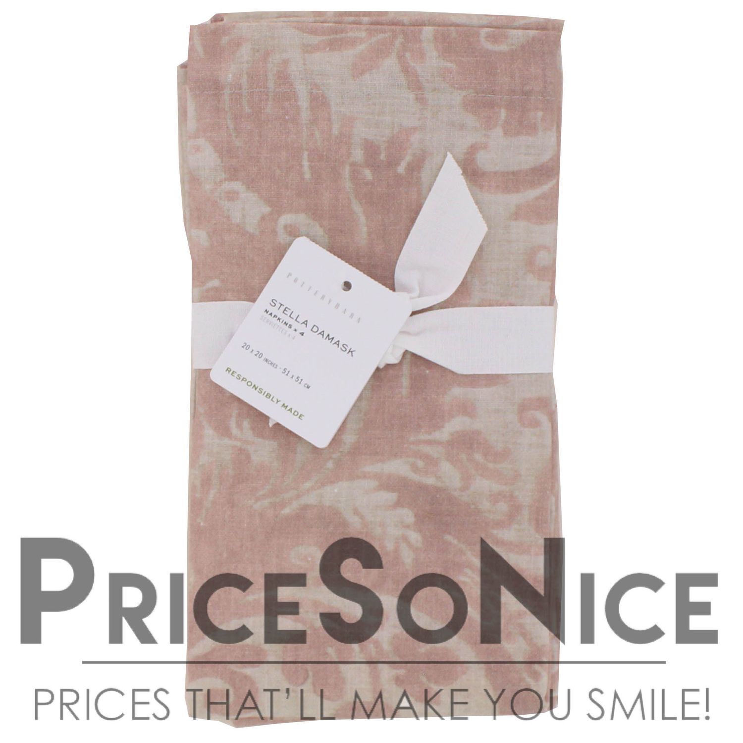 Pottery Barn Stella Damask Blush Napkins - Set of 4 MSRP $48.00