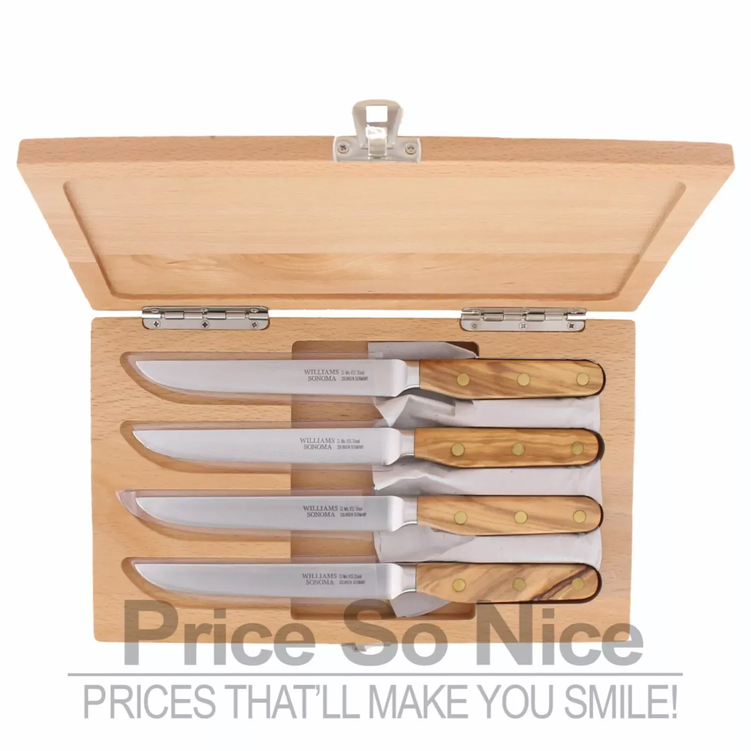 Williams Sonoma Elite Olivewood Steak Knives, Set of 4, with Case MSRP $300