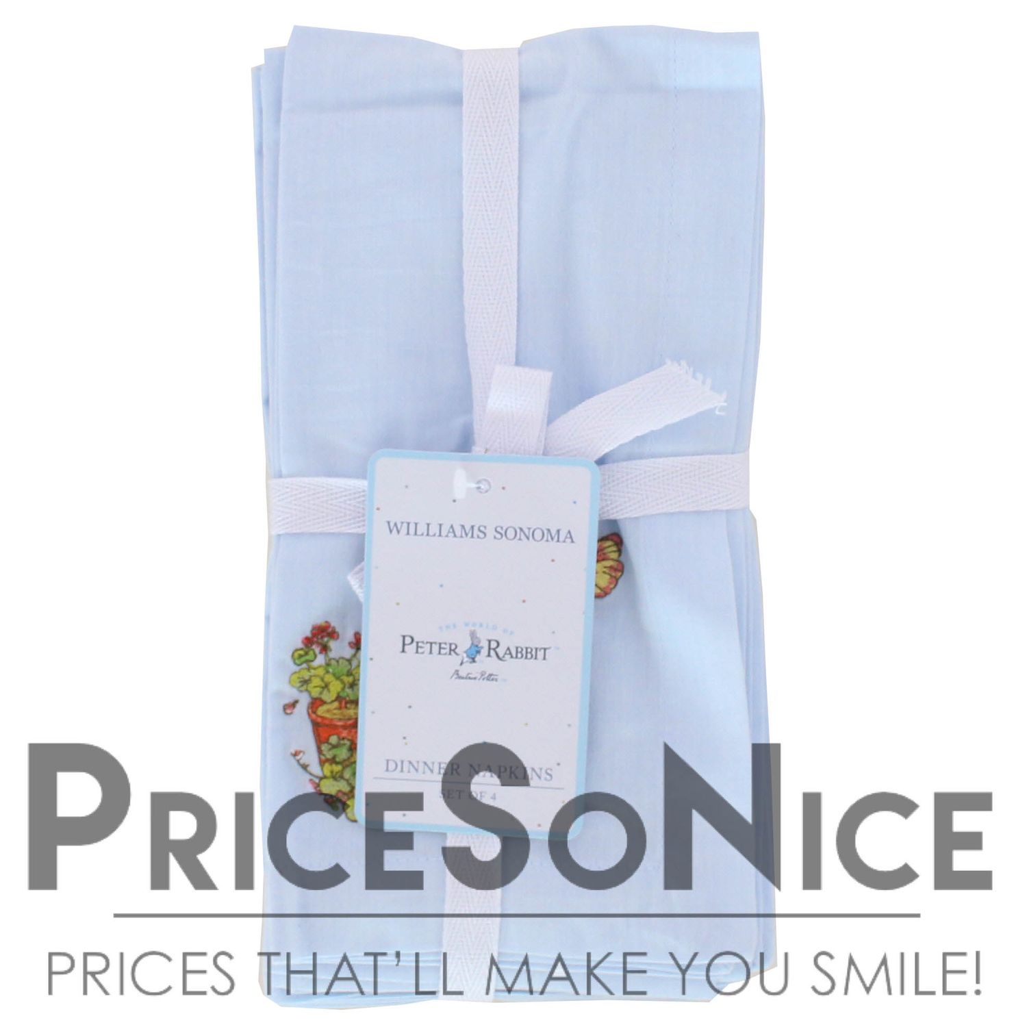 Williams Sonoma Peter Rabbit‚Ä¢ Embroidered Napkins, Set of 4 MSRP $50