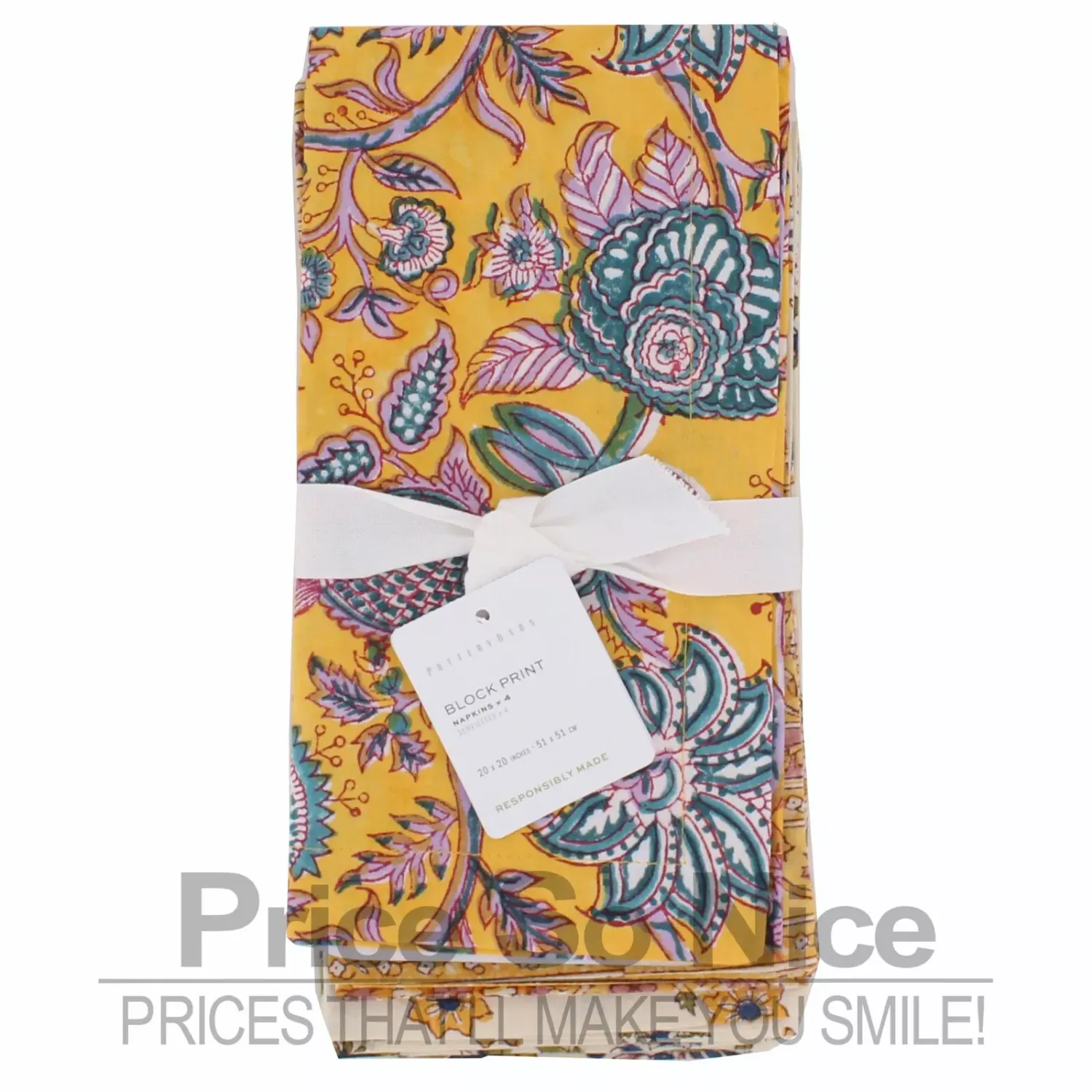 Pottery Barn Block Print Organic Cotton Napkins - Mixed Set of 4 MSRP $40