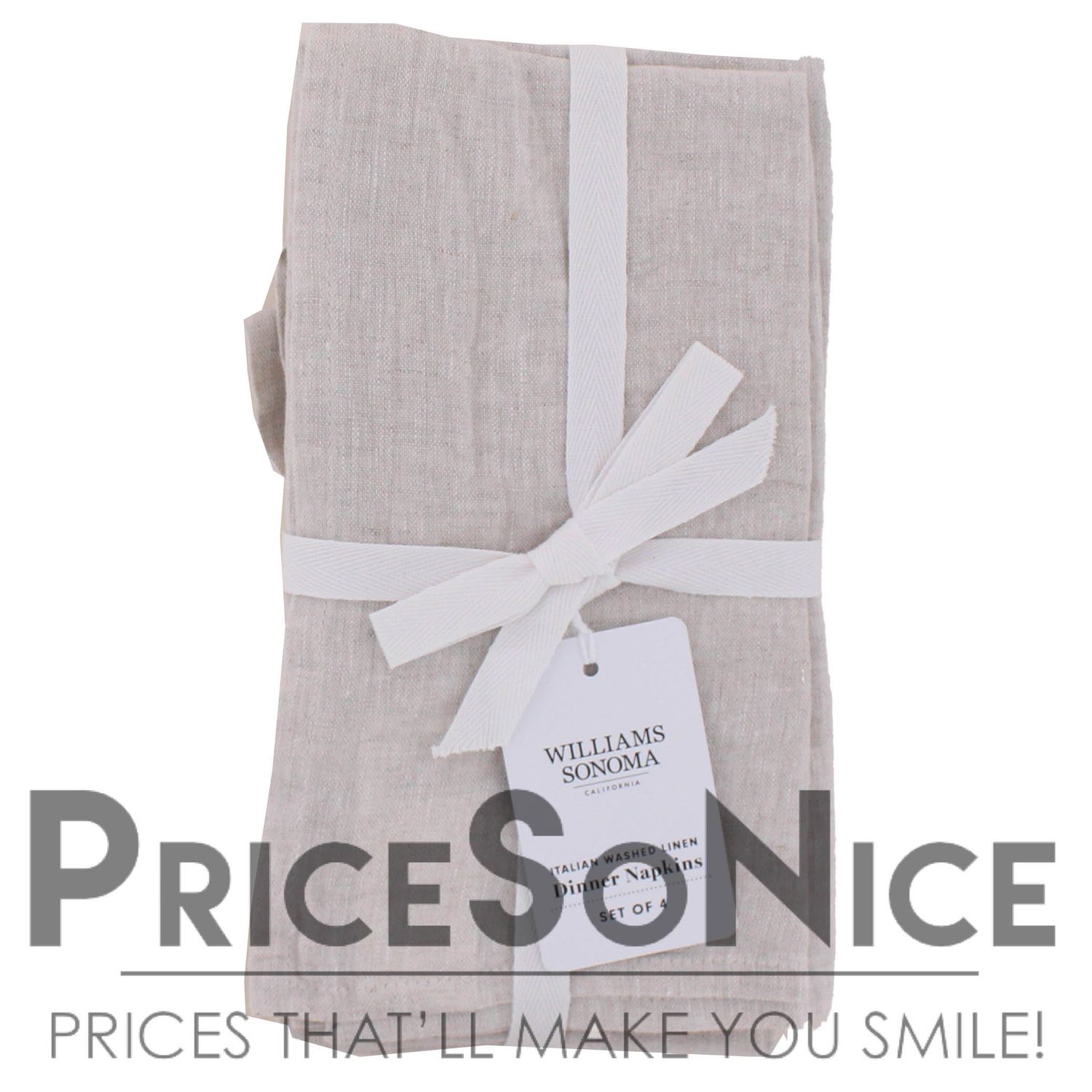Williams Sonoma Italian Washed Linen Napkins, Flax, Set of 4 MSRP $55