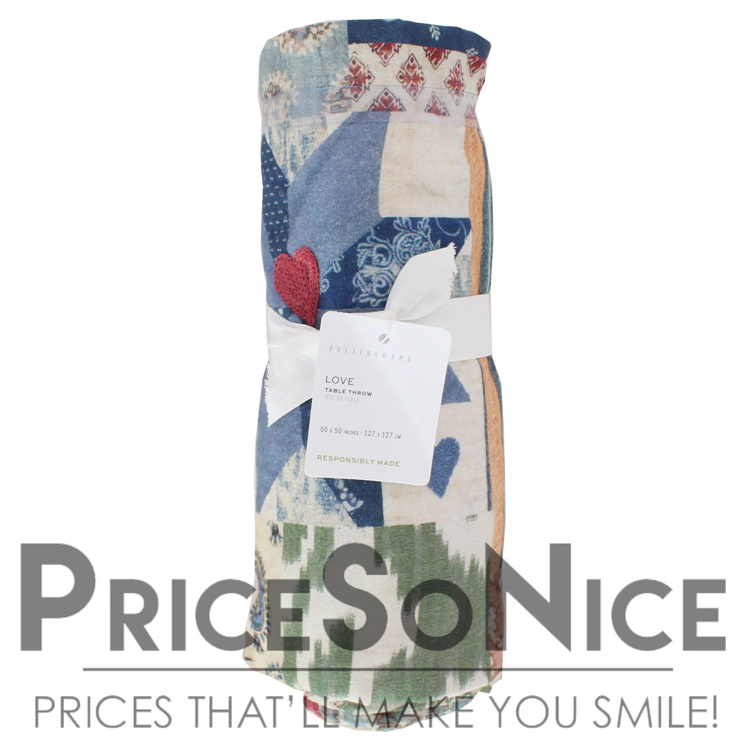 Pottery Barn Elise Love Embroidered Table Throw - 50x50&quot; MSRP $139