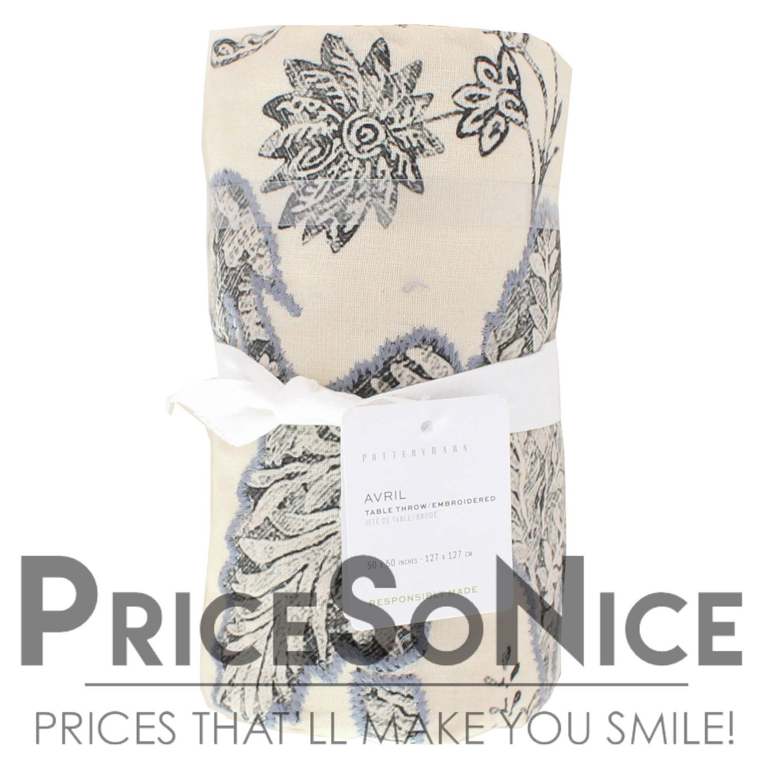 Pottery Barn Avril Cotton Table Throw - 50x50&quot; MSRP $129