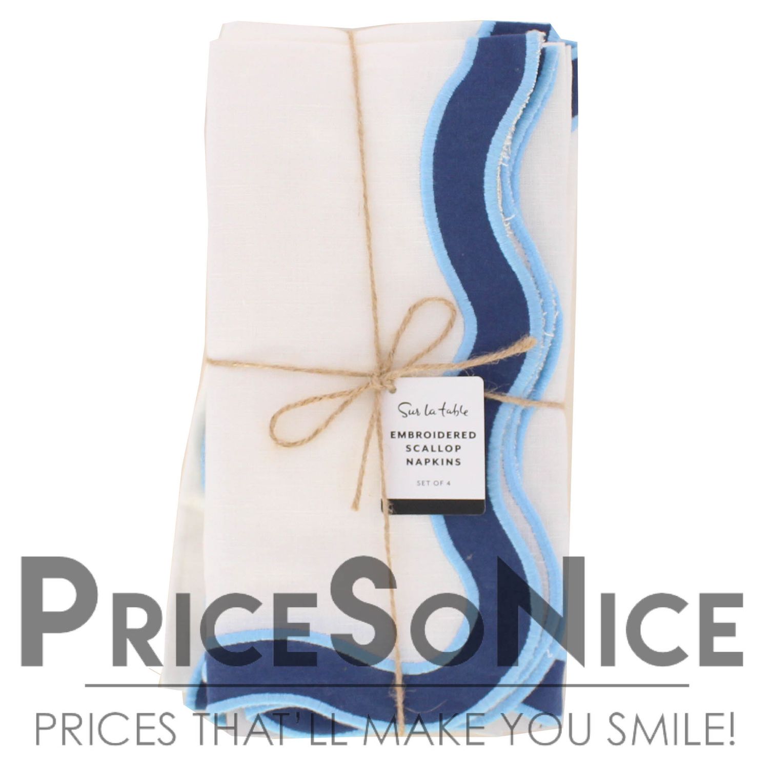 Sur La Table Embroidered Scalloped Napkins, Set of 4 MSRP $50