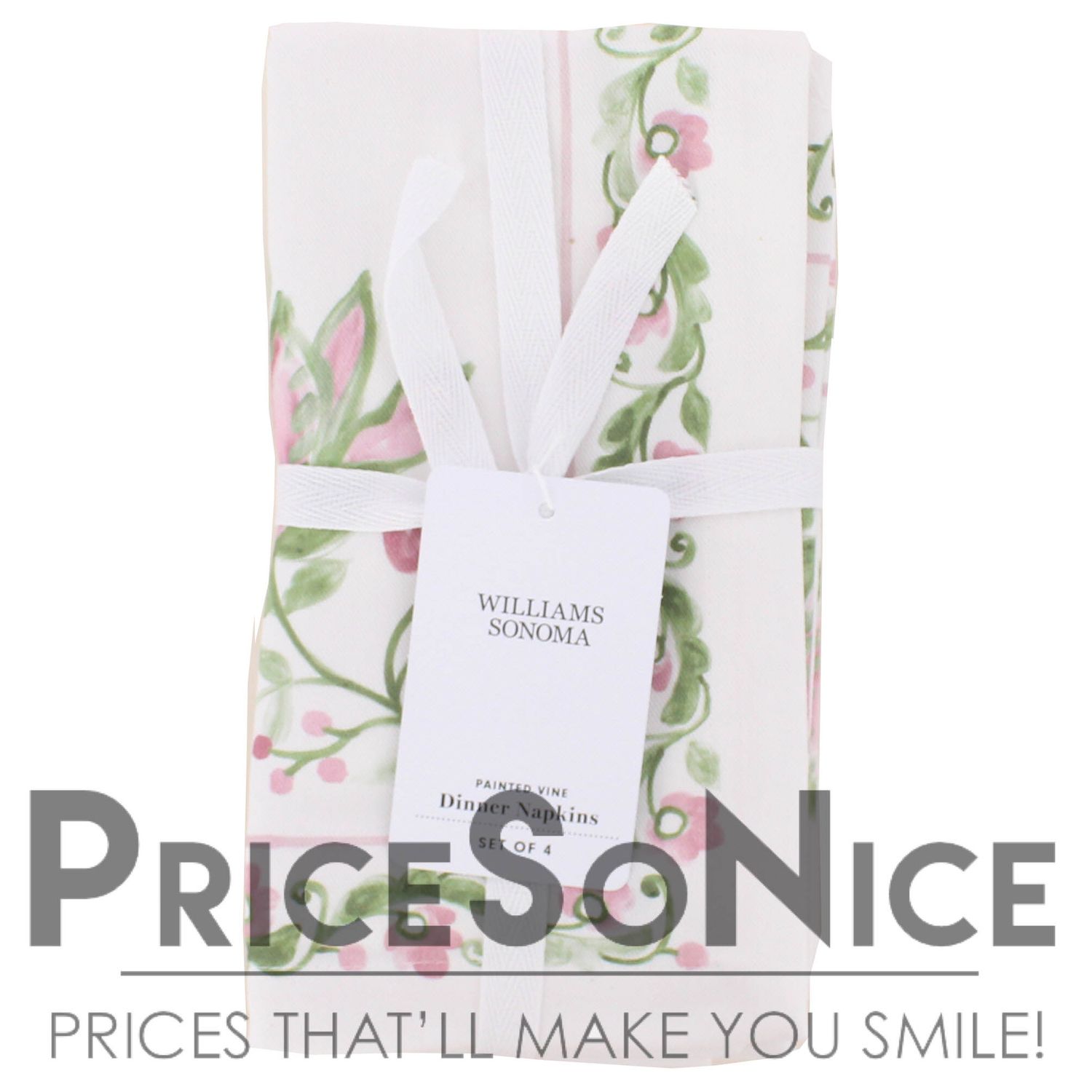 Williams Sonoma Pink Painted Vine Dinner Napkins, Set of 4 MSRP $60