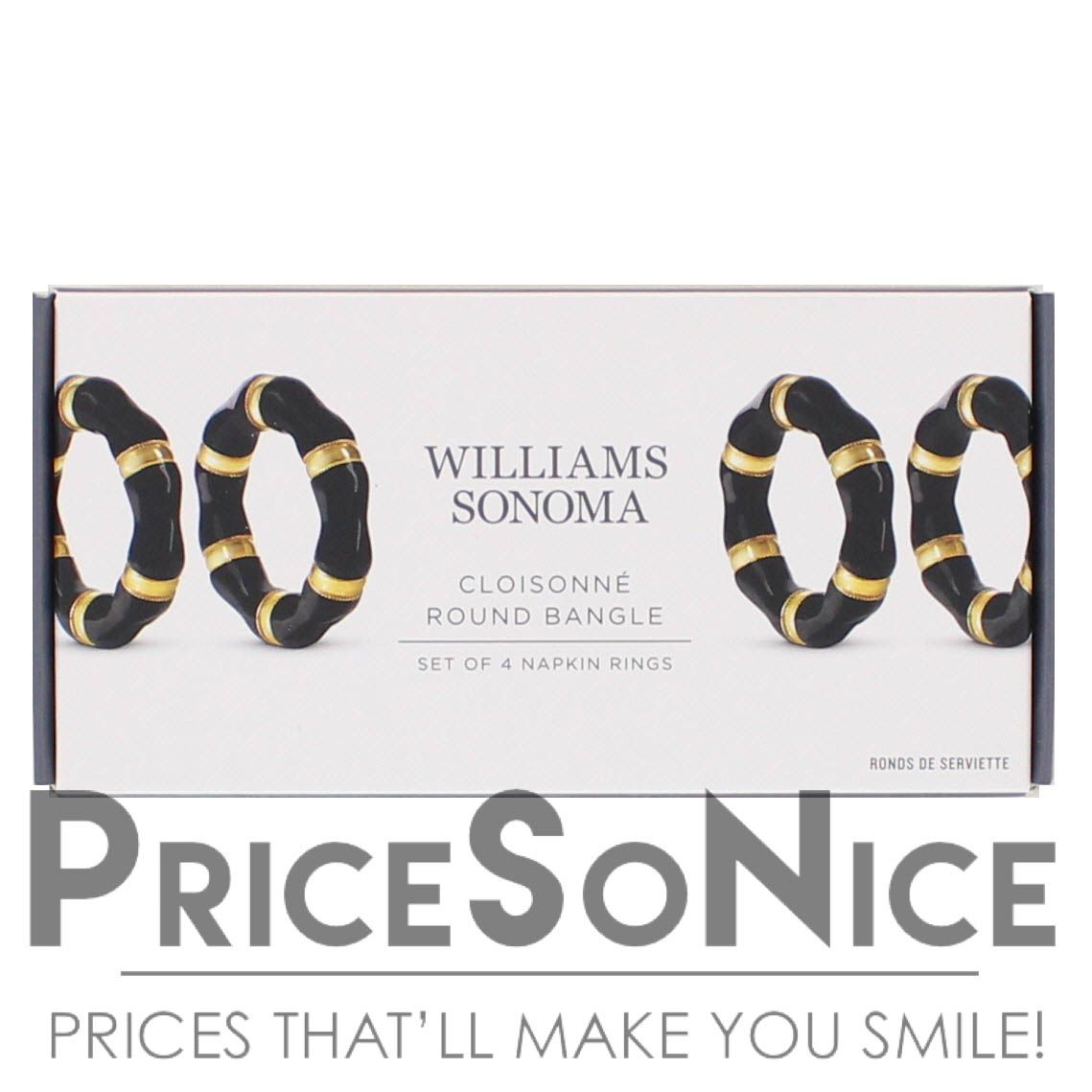 Williams Sonoma Cloisonné Bangle, Black, Napkin Rings, Set of 4 MSRP $90