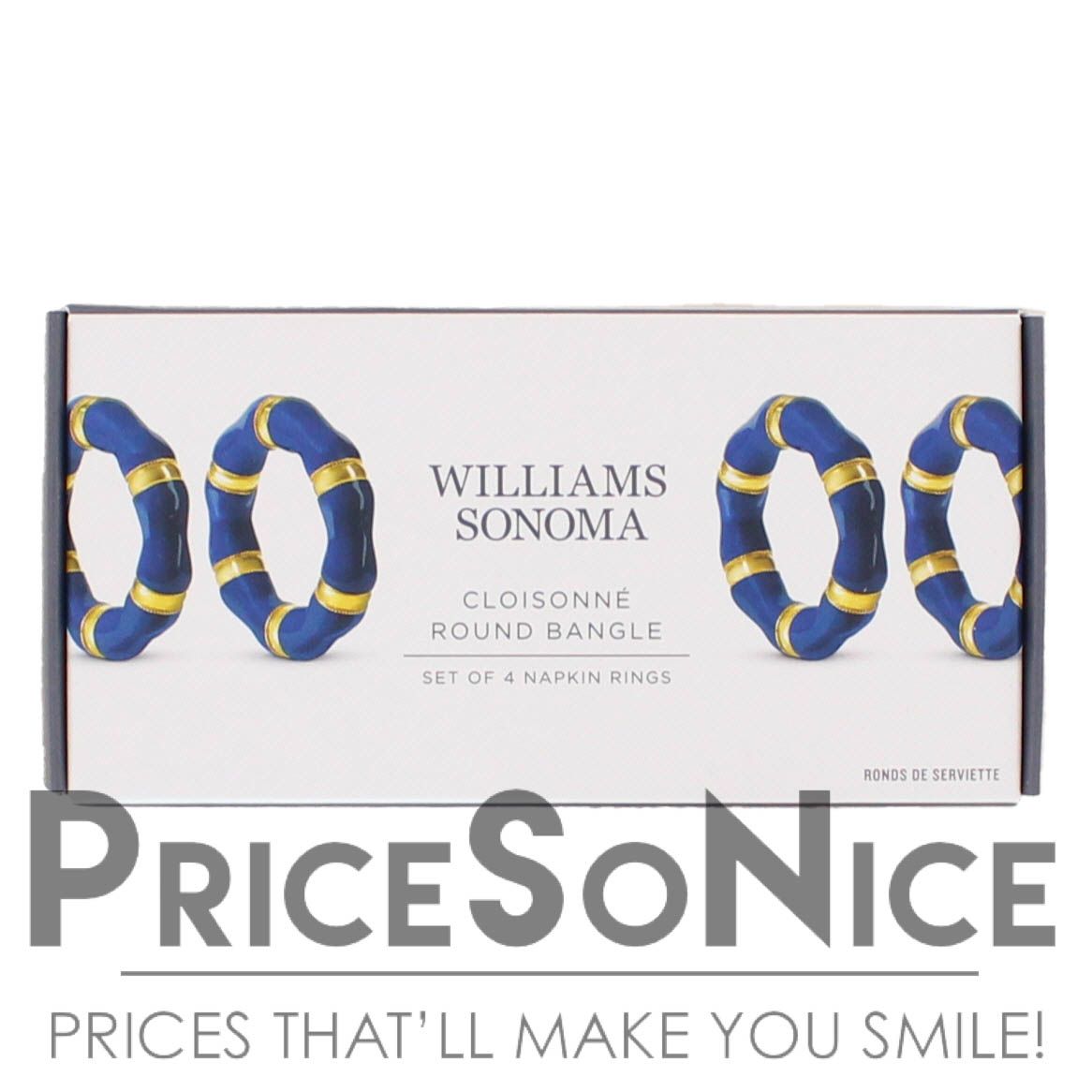Williams Sonoma Cloisonné Bangle, Blue, Napkin Rings, Set of 4 MSRP $90
