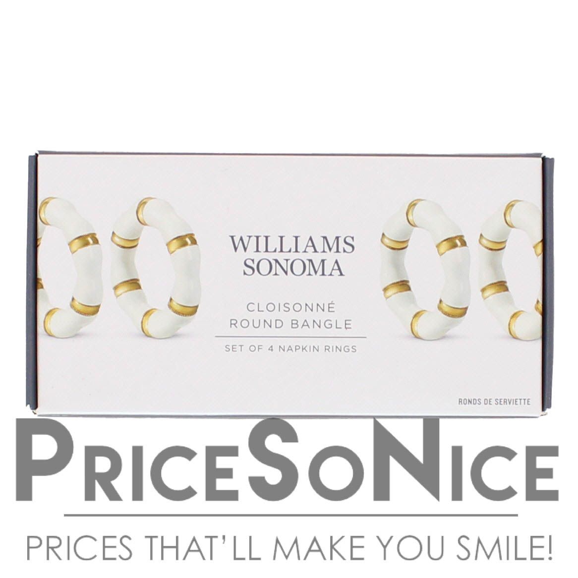Williams Sonoma Cloisonné Bangle, White, Napkin Rings, Set of 4 MSRP $90