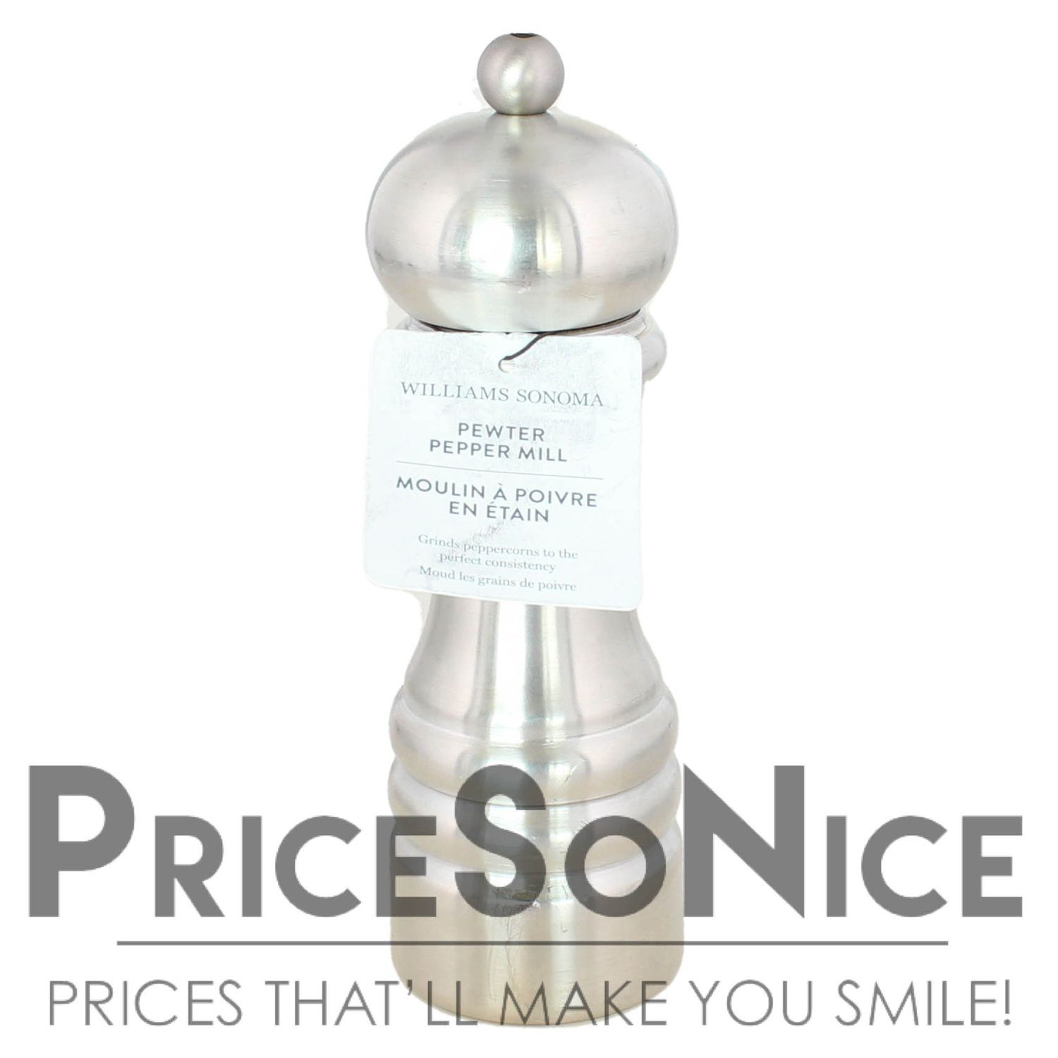 Williams Sonoma Pewter Pepper Mill - 7&quot; Grade B