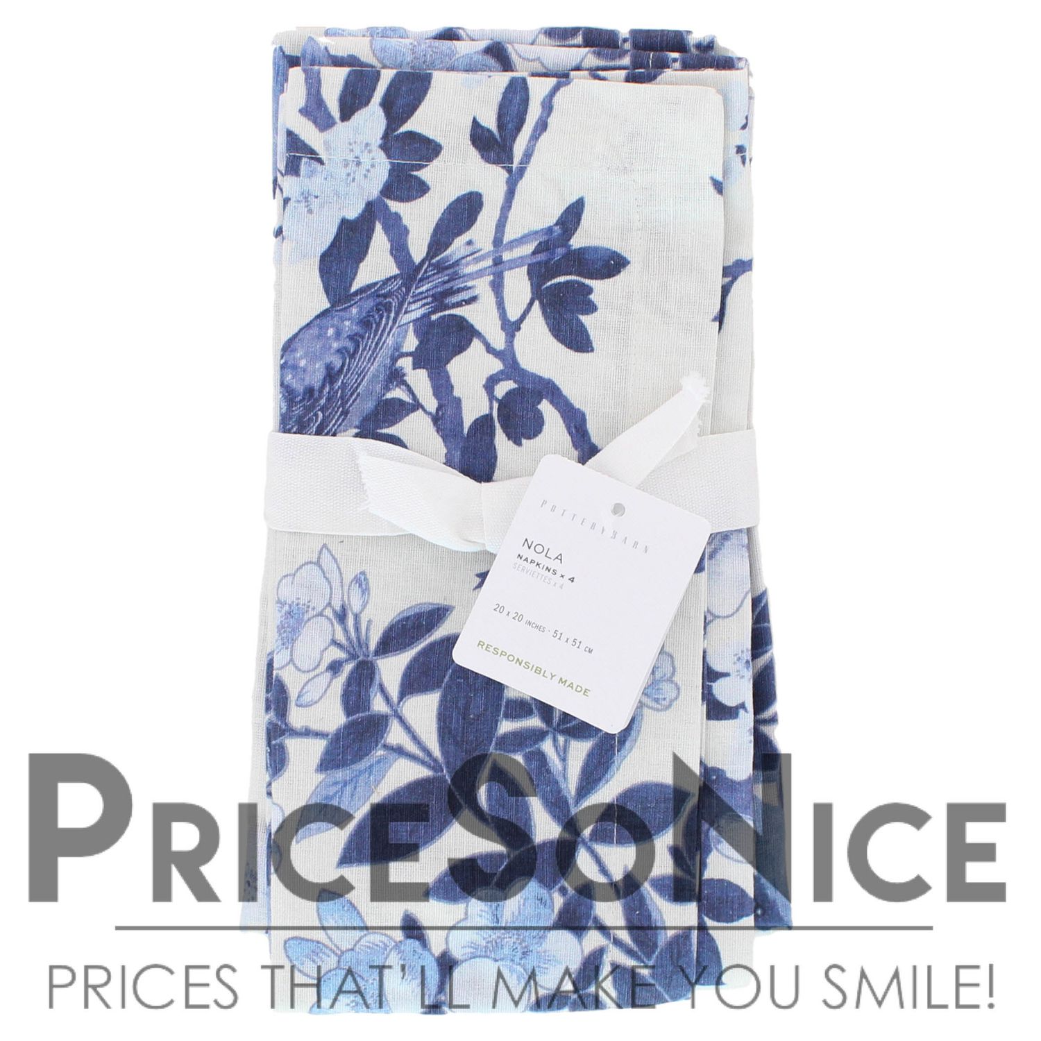 Pottery Barn Nola Cotton Blue Napkins - Set of 4 MSRP $48.00