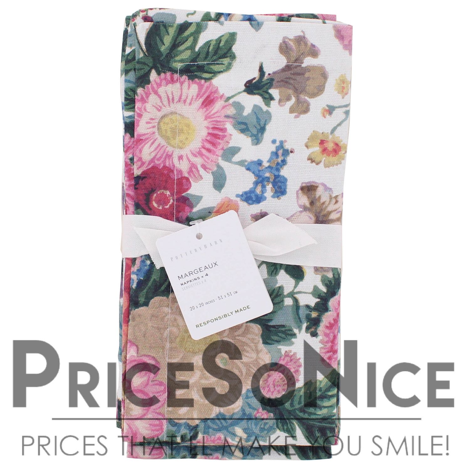 Pottery Barn Margeaux Floral Cotton Napkins - Set of 4 MSRP $48.00