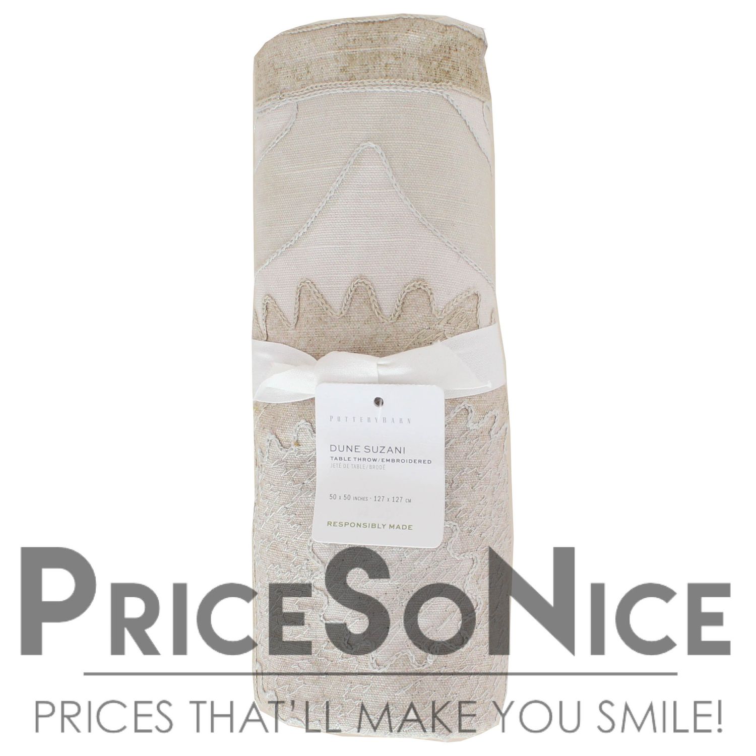 Pottery Barn Dune Suzani Embroidered Cotton Table Throw - 50x50&quot; MSRP $149.00