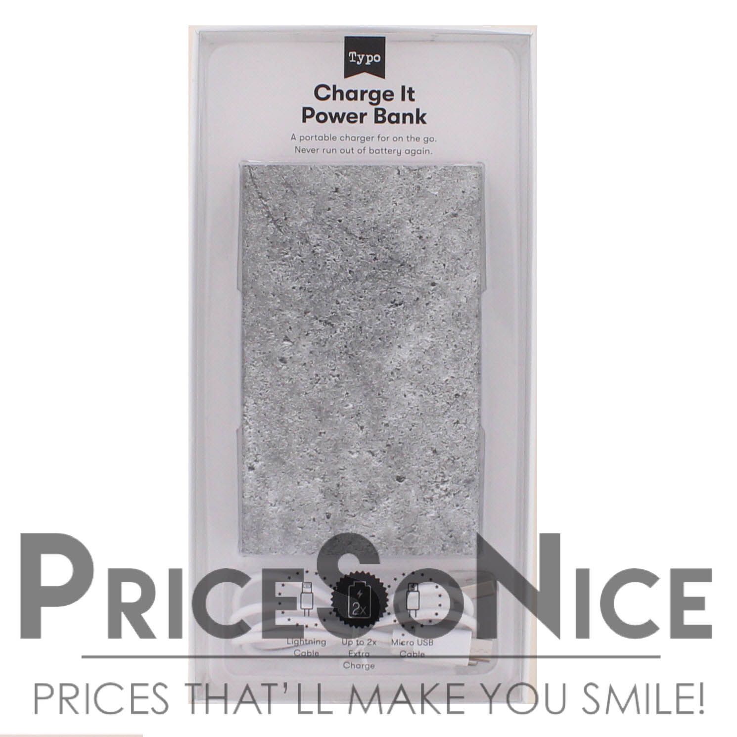 Typo Printed Charge It Power Bank, Concrete