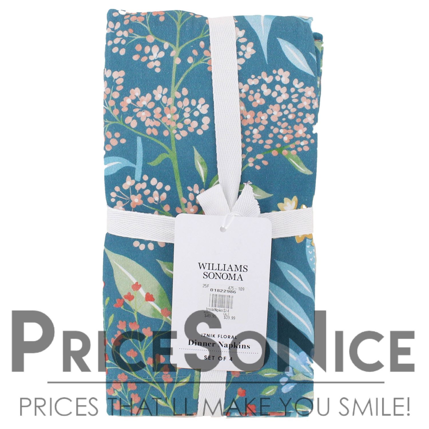 Williams Sonoma Iznik Floral Napkins, Set of 4, MSRP $60