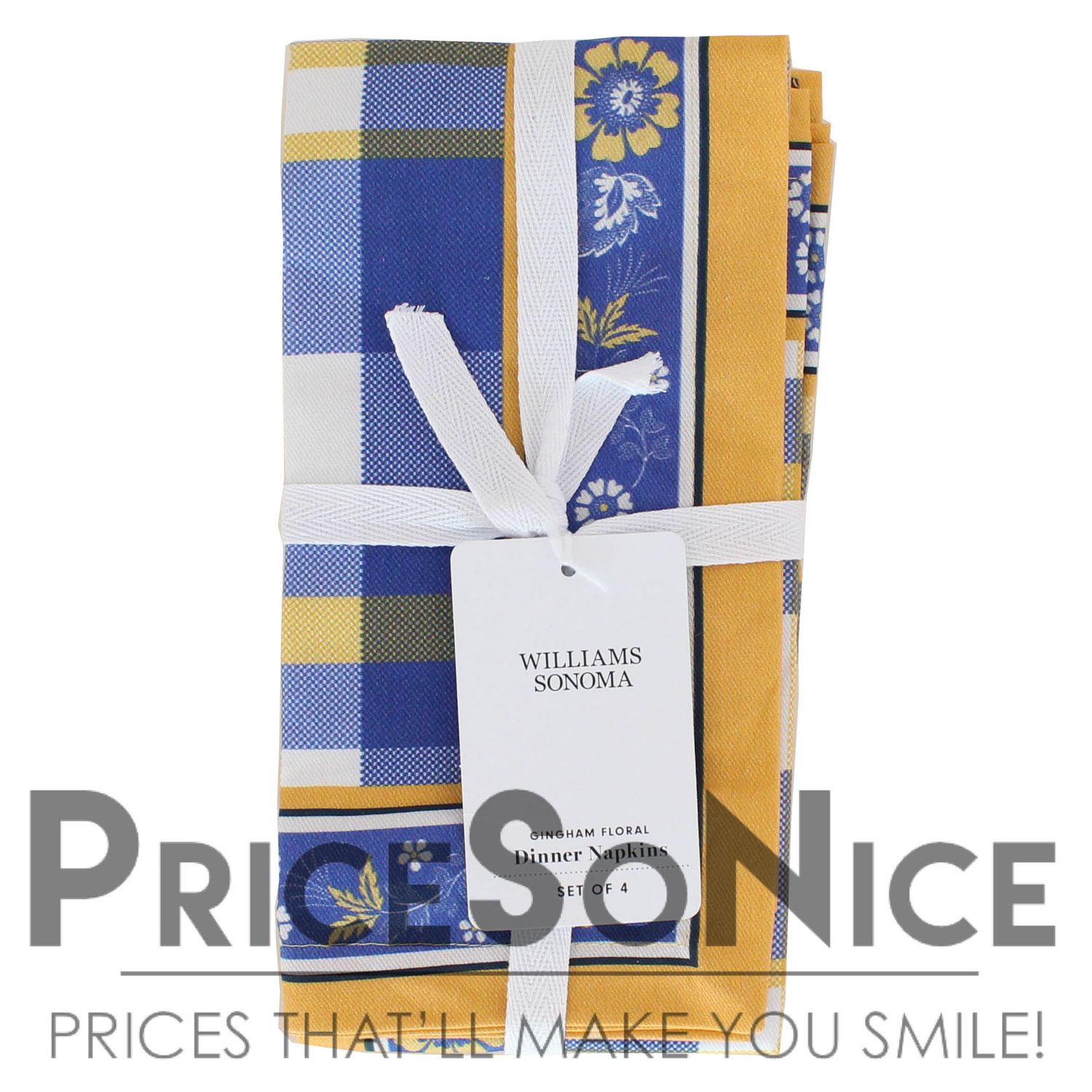 Williams Sonoma Gingham Floral Napkins, Set of 4 MSRP $50