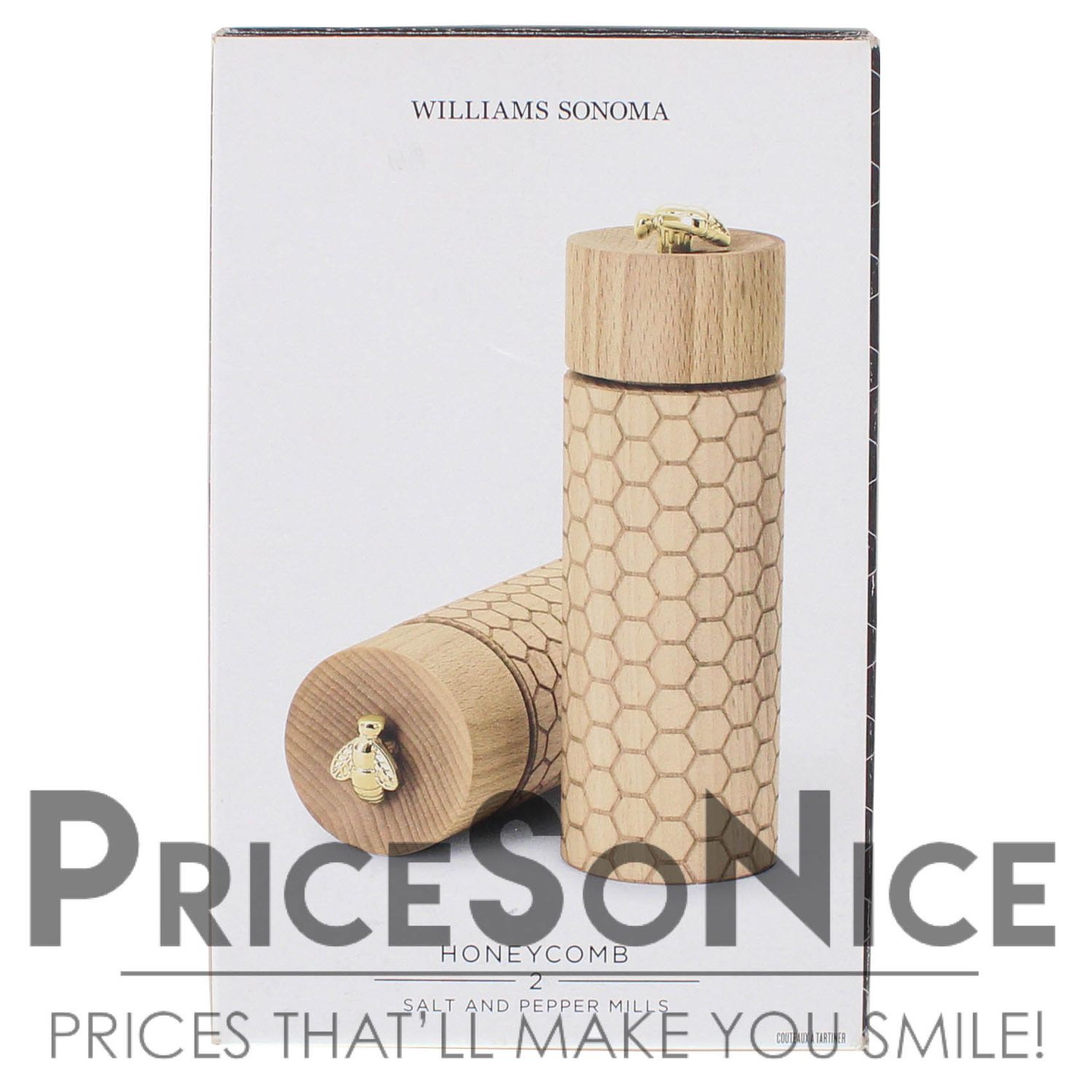 Williams Sonoma Honeycomb Wood 6.5&quot; Salt &amp; Pepper Mills, MSRP $100