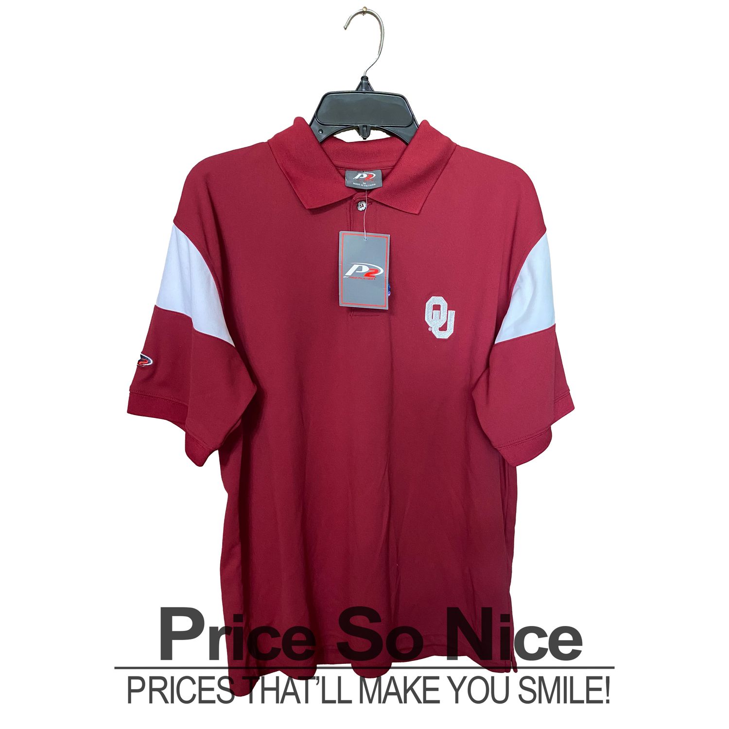 Oklahoma Sooners OU Polo Shirt Men’s Medium – Burgundy/White P2 Pro Player