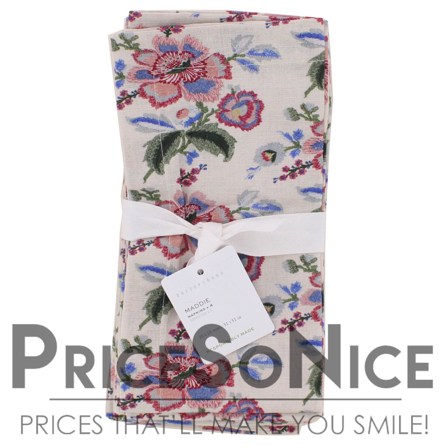 Pottery Barn Maddie Floral Cotton Napkins - Set of 4 MSRP $56