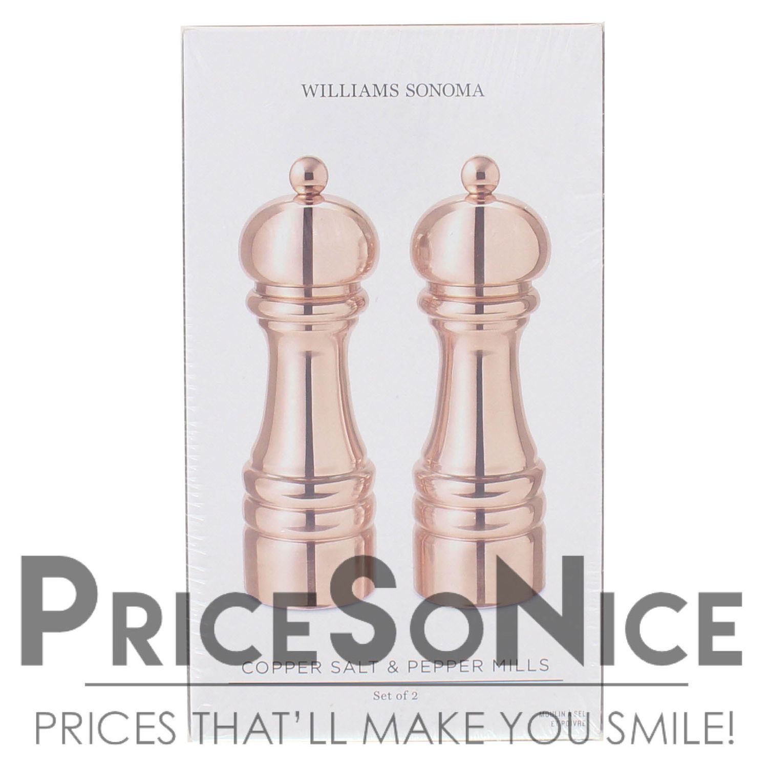 Williams Sonoma Polished Copper Salt &amp; Pepper Mills Set, 7&quot; MSRP $250