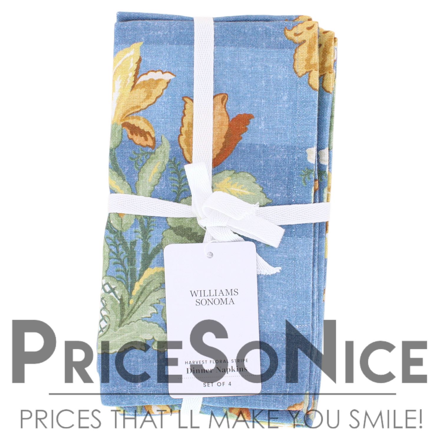 Williams Sonoma Harvest Floral, Napkins, Navy, Set of 4, MSRP $50