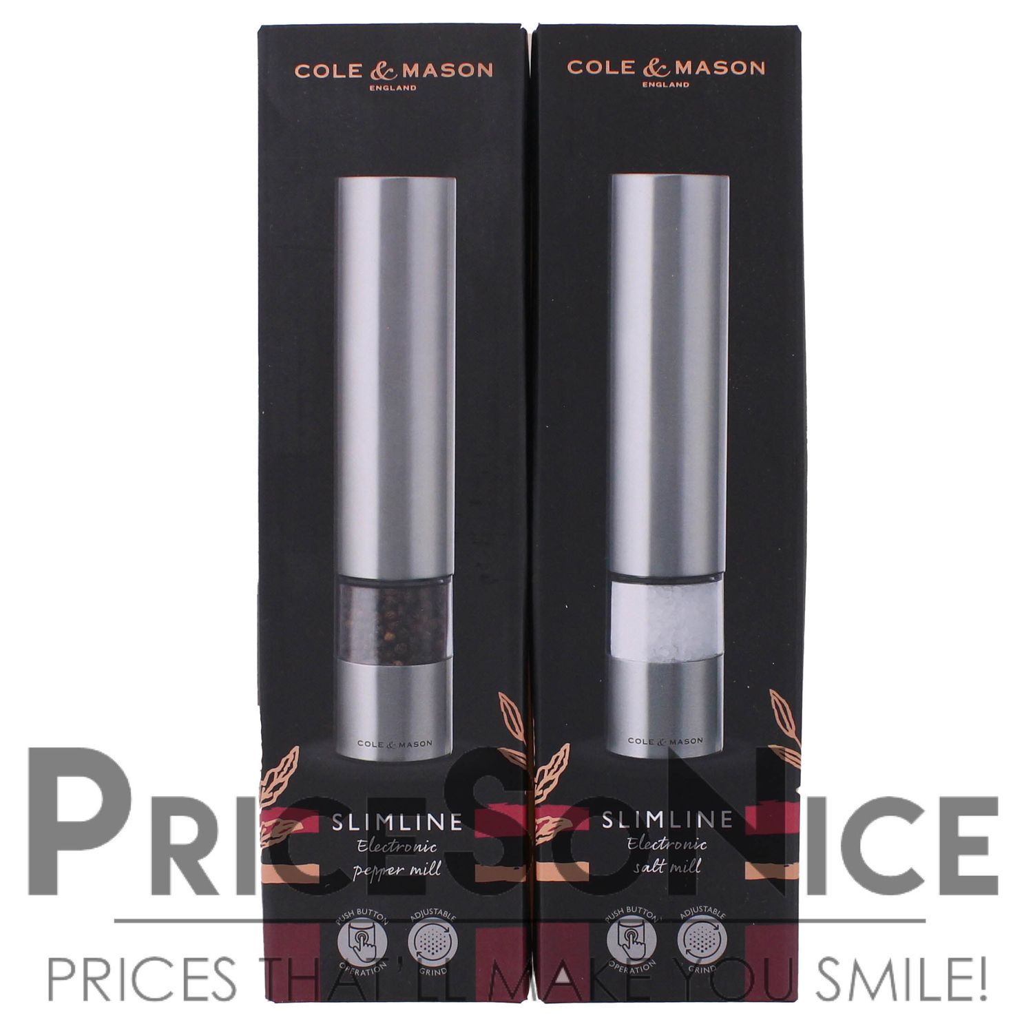 Cole &amp; Mason Slimline Electric S &amp; P Mill Set w/ FREE Thermometer MSRP$300