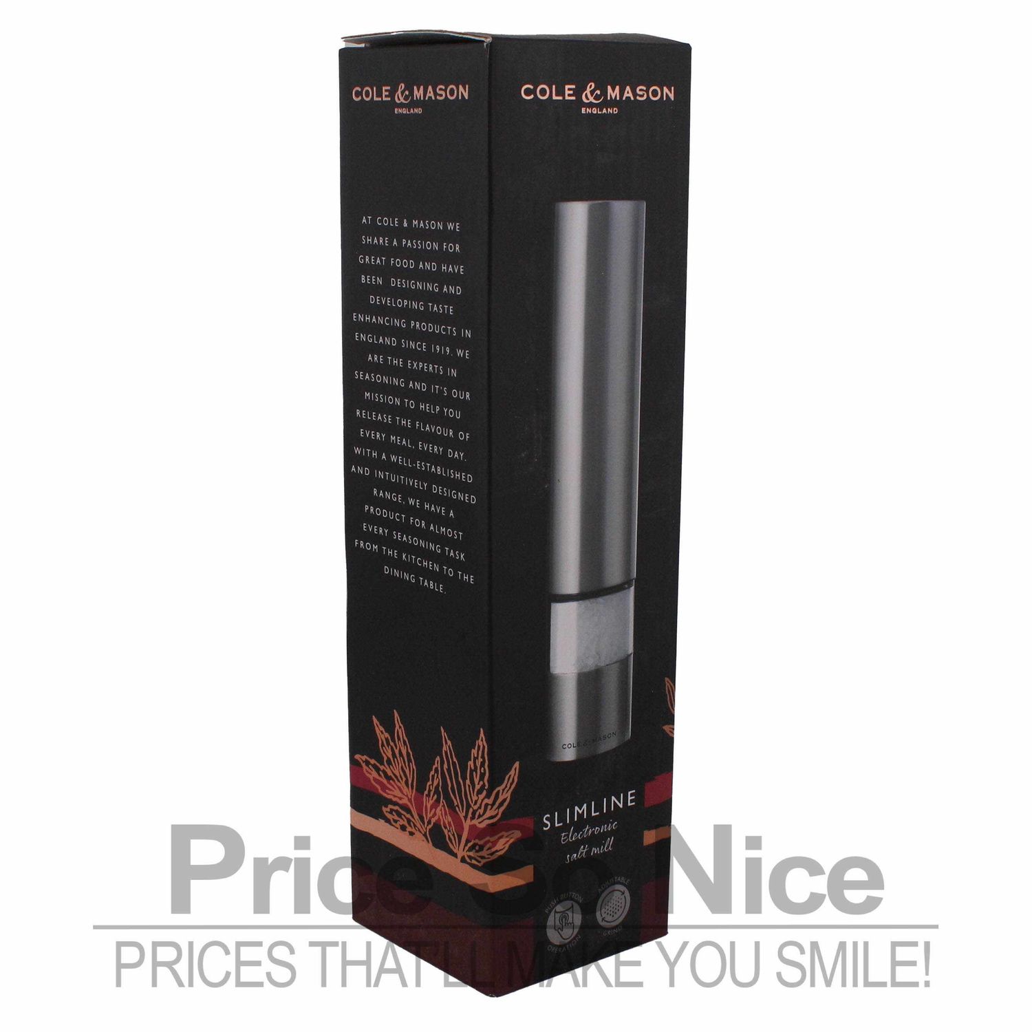 COLE &amp; MASON Cole &amp; Mason Slimline Electric Salt  Mill MSRP $100 - New