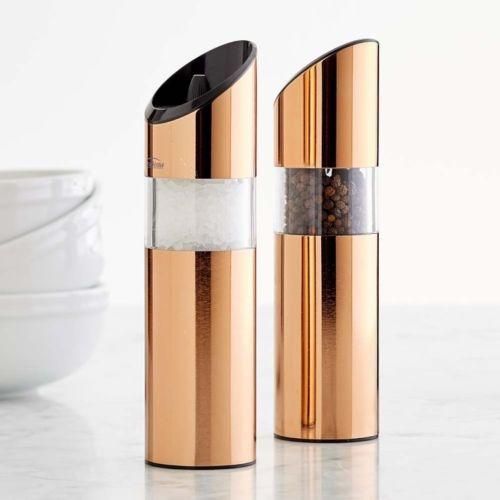 Trudeau Battery Operated Copper Salt &amp; Pepper Mill Set - New