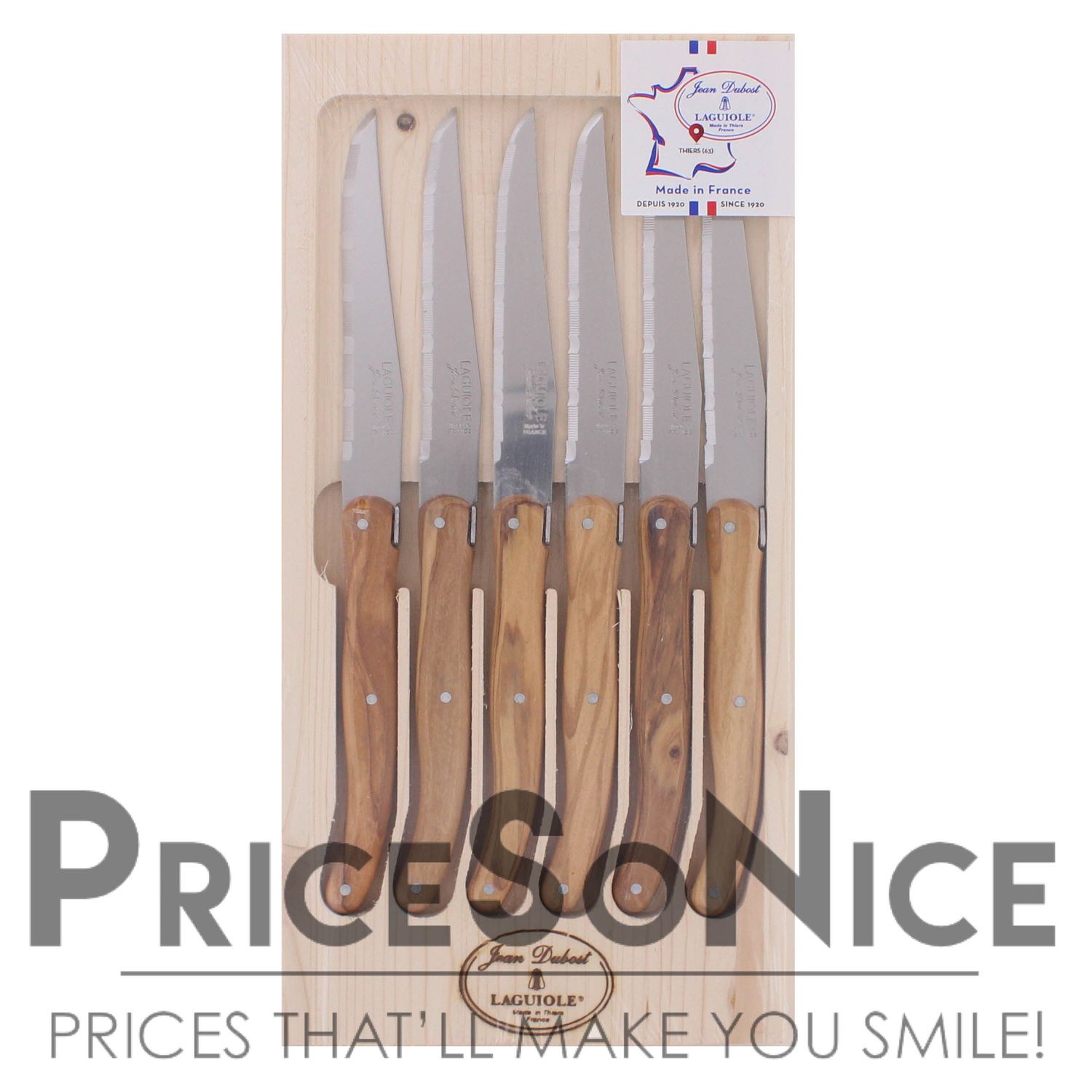 Jean Dubost Laguiole Steak Knives, Set of 6, Olivewood MSRP $100