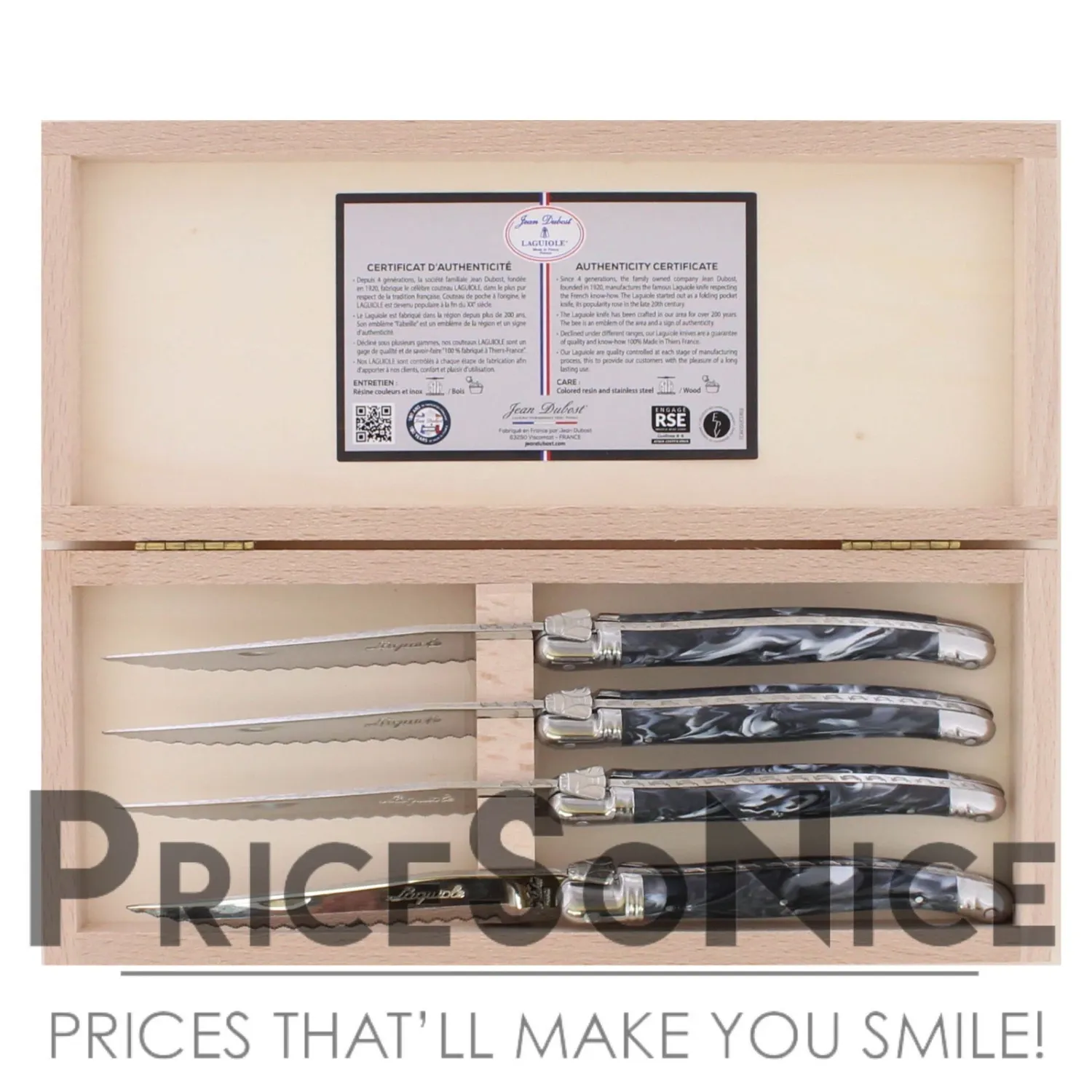 Jean Dubost Laguiole Steak Knives, Set of 4 in Wooden Box, MSRP $100