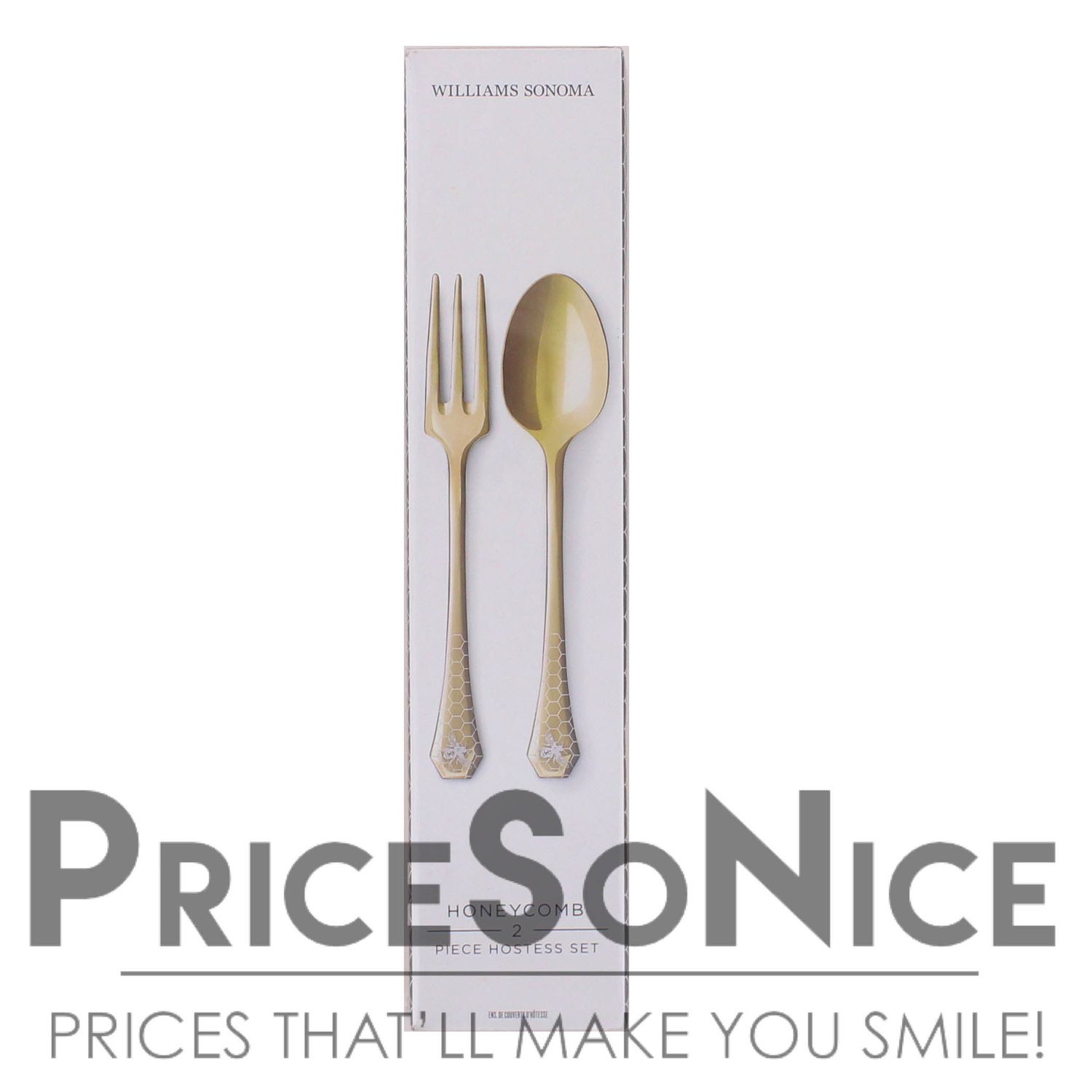 Williams Sonoma Honeycomb Gold Serving Fork &amp; Spoon Set – Made in Italy | MSRP $125