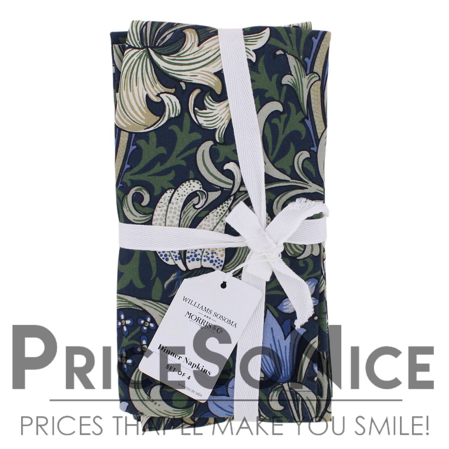 Williams Sonoma x Morris &amp; Co. Golden Lilly Blue &amp; Green Napkins, Set of 4 MSRP $50