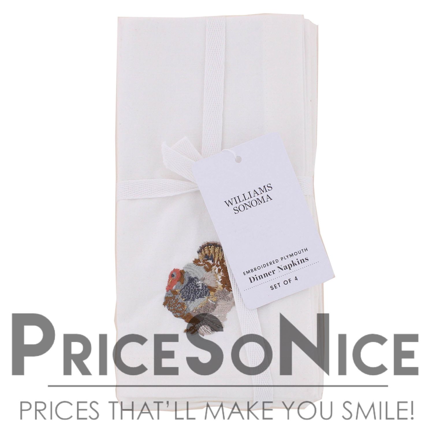 Williams Sonoma Embroidered Plymouth Napkins, Set of 4 MSRP $50