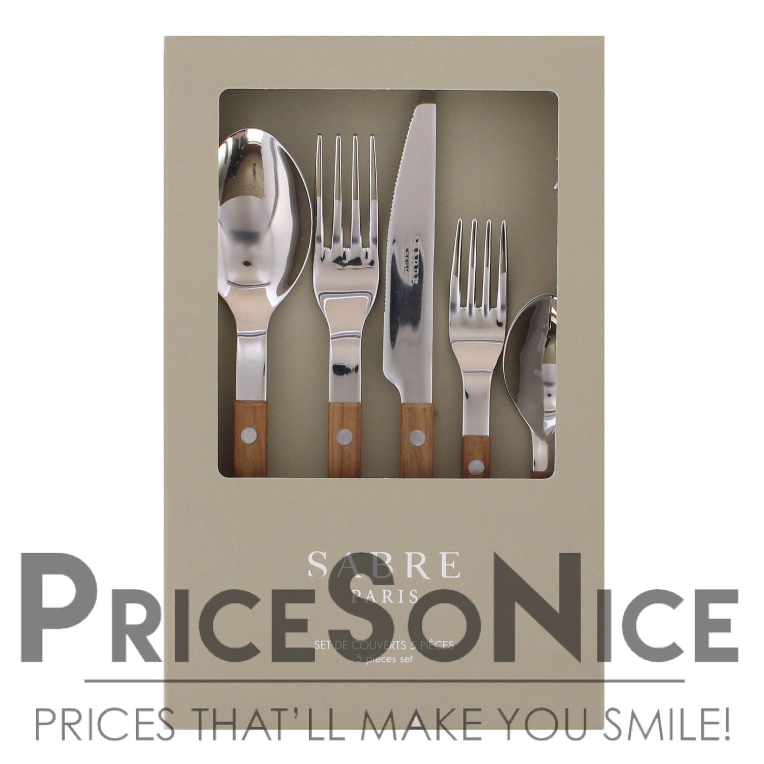 Sabre Bistrot 5-Piece Teak Wood Flatware Set MSRP $150