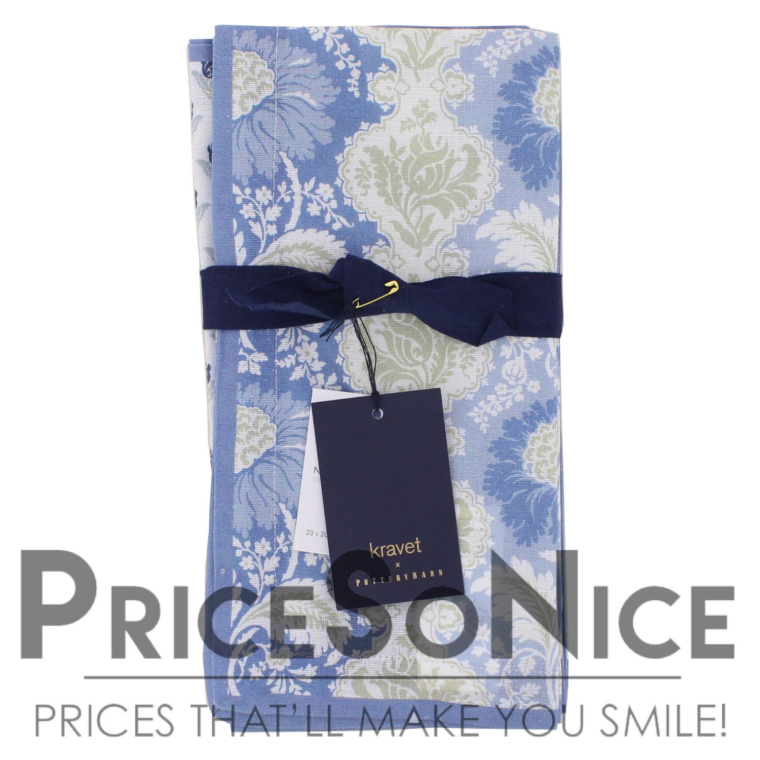 Pottery Barn x Kravet Cotton Azure Napkins - Mixed Set of 4, MSRP $48