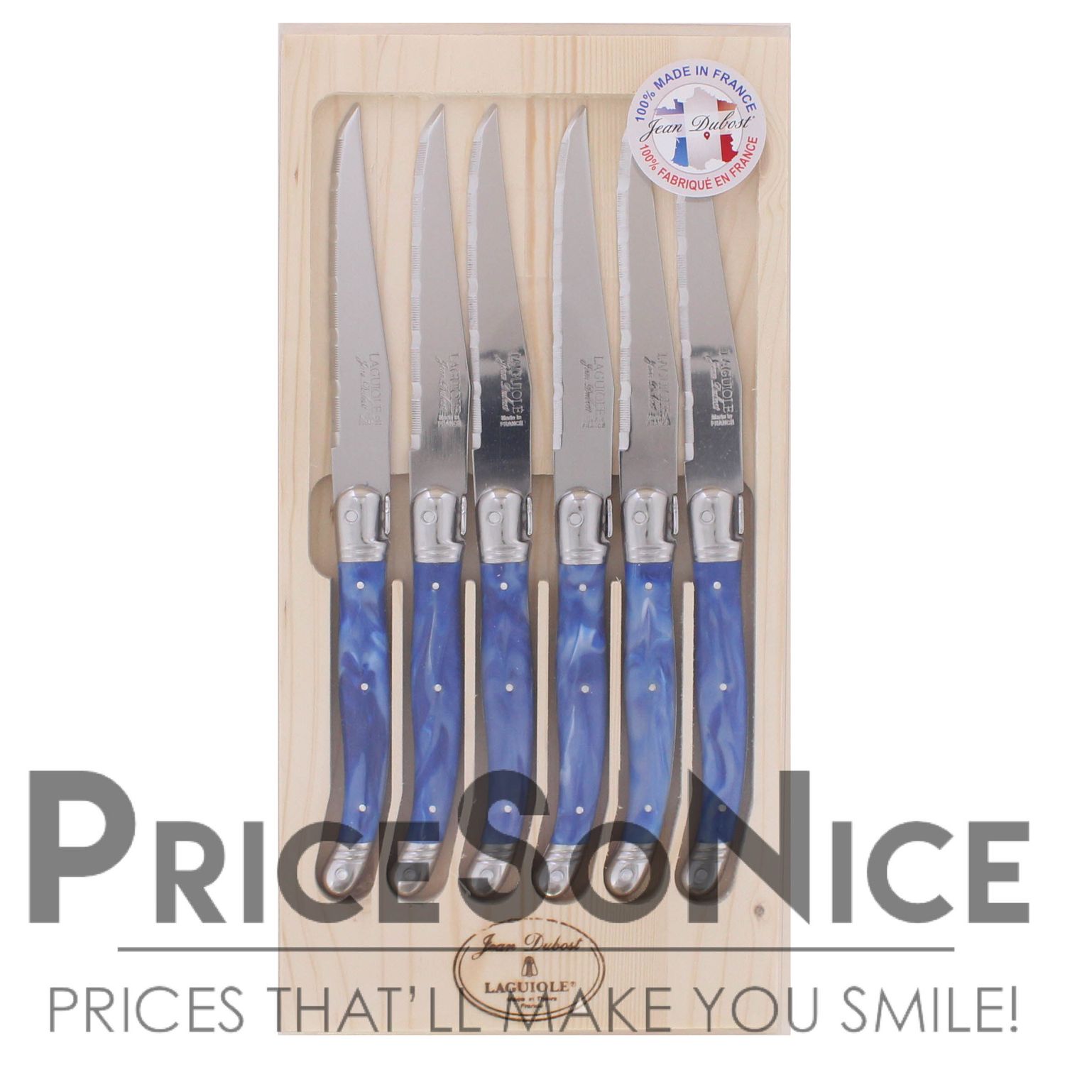Jean Dubost Laguiole Steak Knives, Set of 6, Blue Marble MSRP $80
