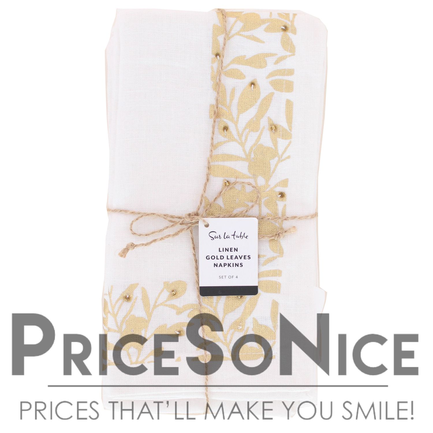 Sur La Table Gold Leaves Linen Napkins, Set of 4, MSRP $70