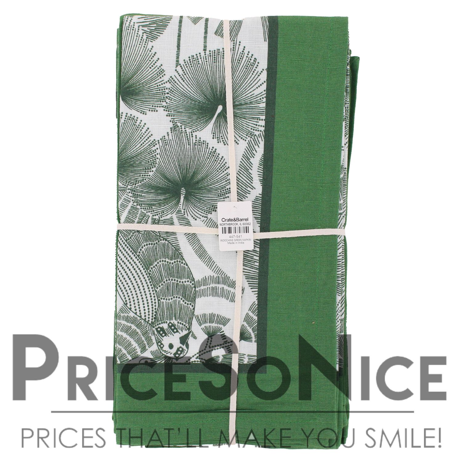 Crate &amp; Barrel Indochine Green Napkins, Set of 4, MSRP $60