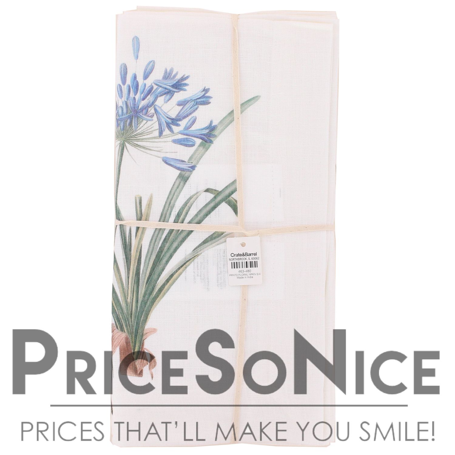 Crate &amp; Barrel Spring Floral Printed Linen Napkins, Set of 4, MSRP $60