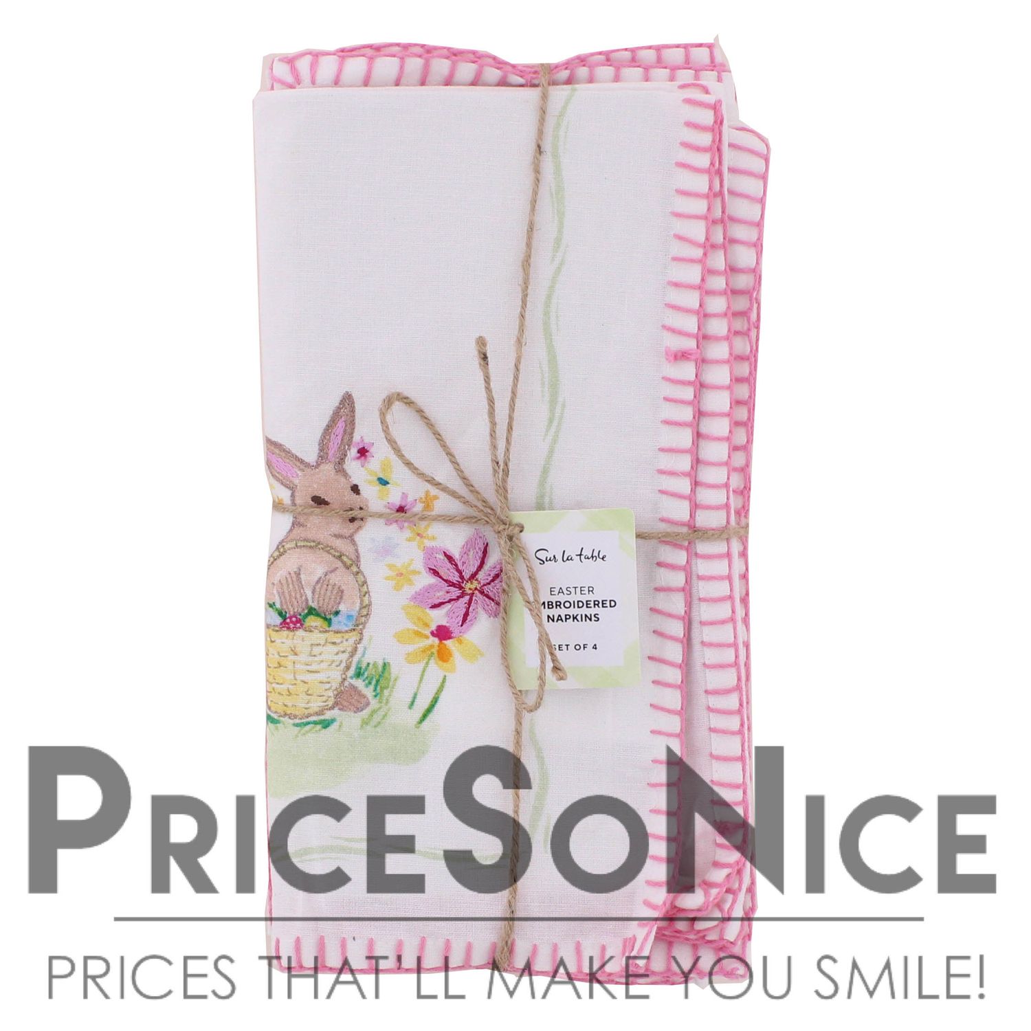 Sur La Table Easter Embroidered Napkins, Set of 4, MSRP $40