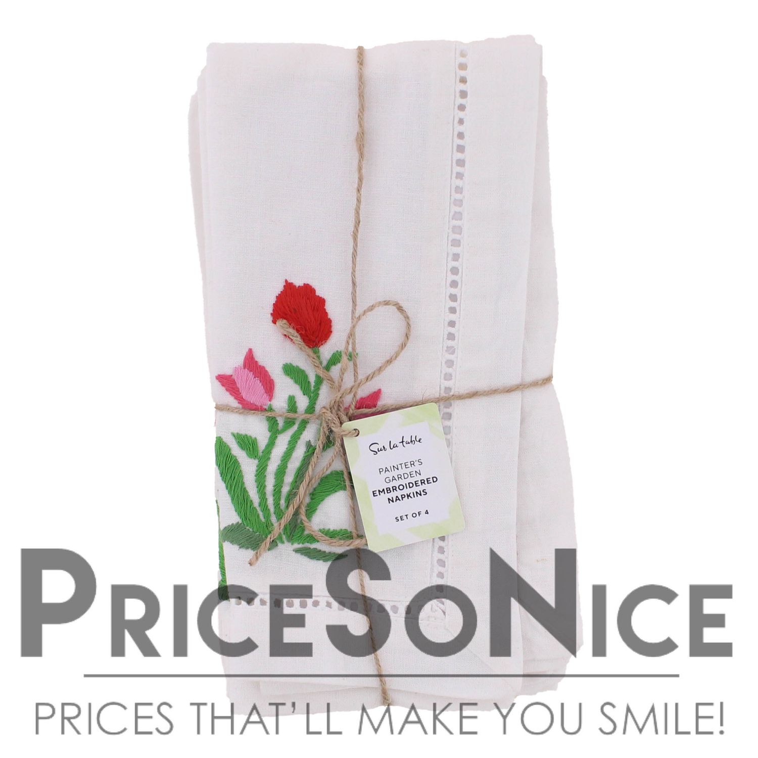 Sur La Table Painter's Garden Embroidered Napkins, Set of 4, MSRP $40