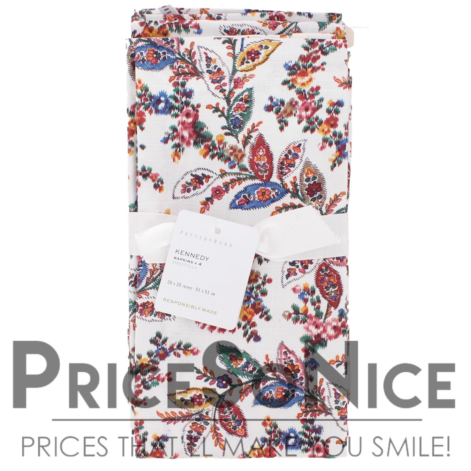 Pottery Barn Kennedy Paisley Organic Cotton Napkins - Set of 4, MSRP $48