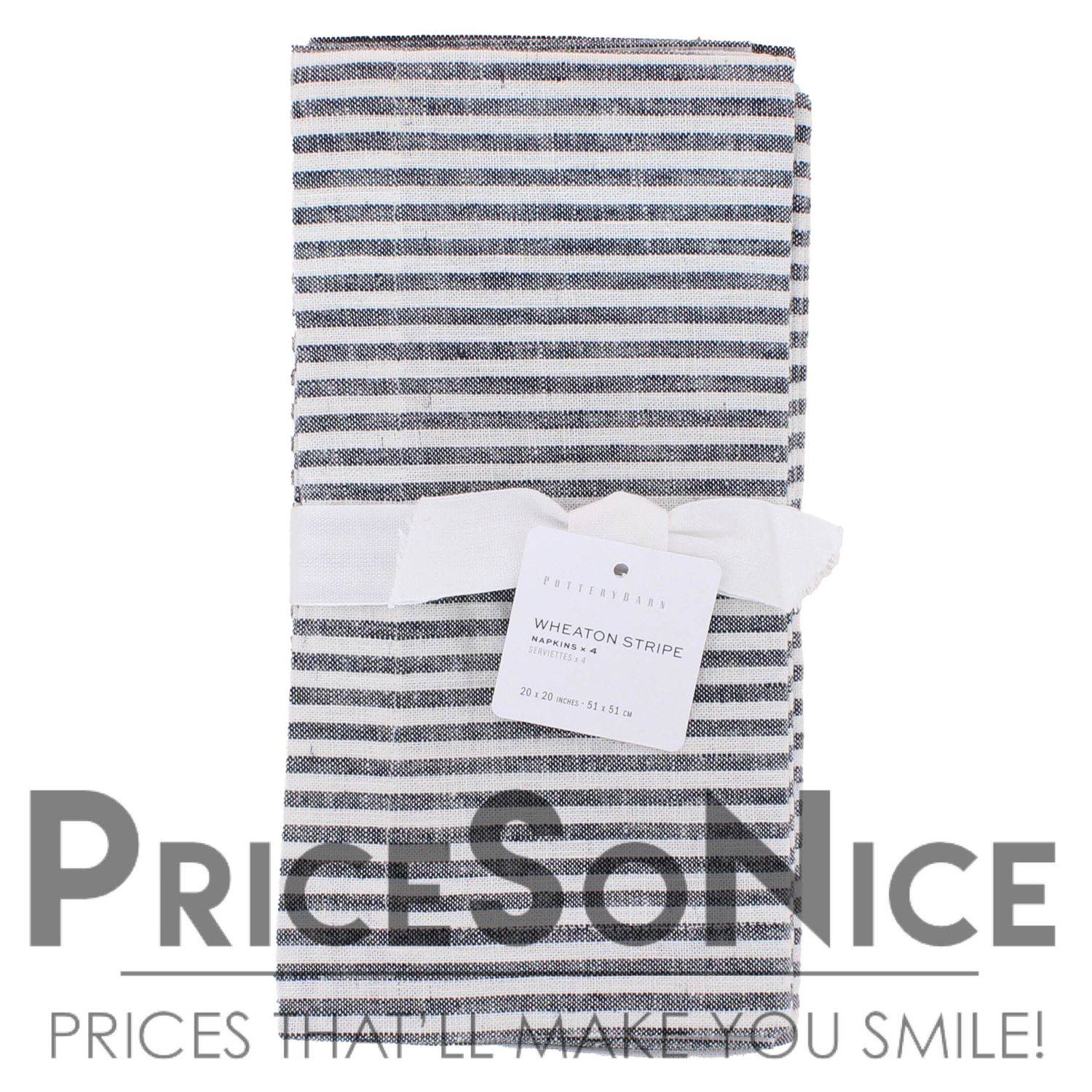 Pottery Barn Wheaton Striped Navy Linen/Cotton Napkins $50