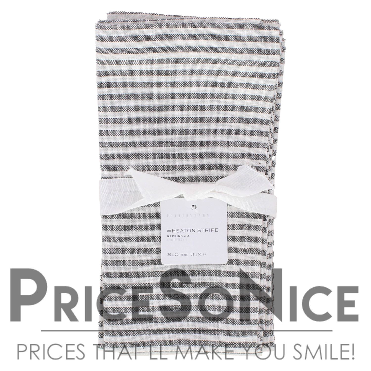 Pottery Barn Wheaton Striped Charcoal Linen/Cotton Napkins $50