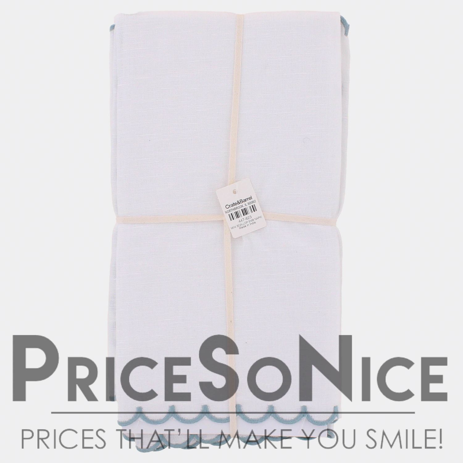 Crate &amp; Barrel Mini Scallop Napkins – Set of 4 – Ivory - Embroidered MSRP $60